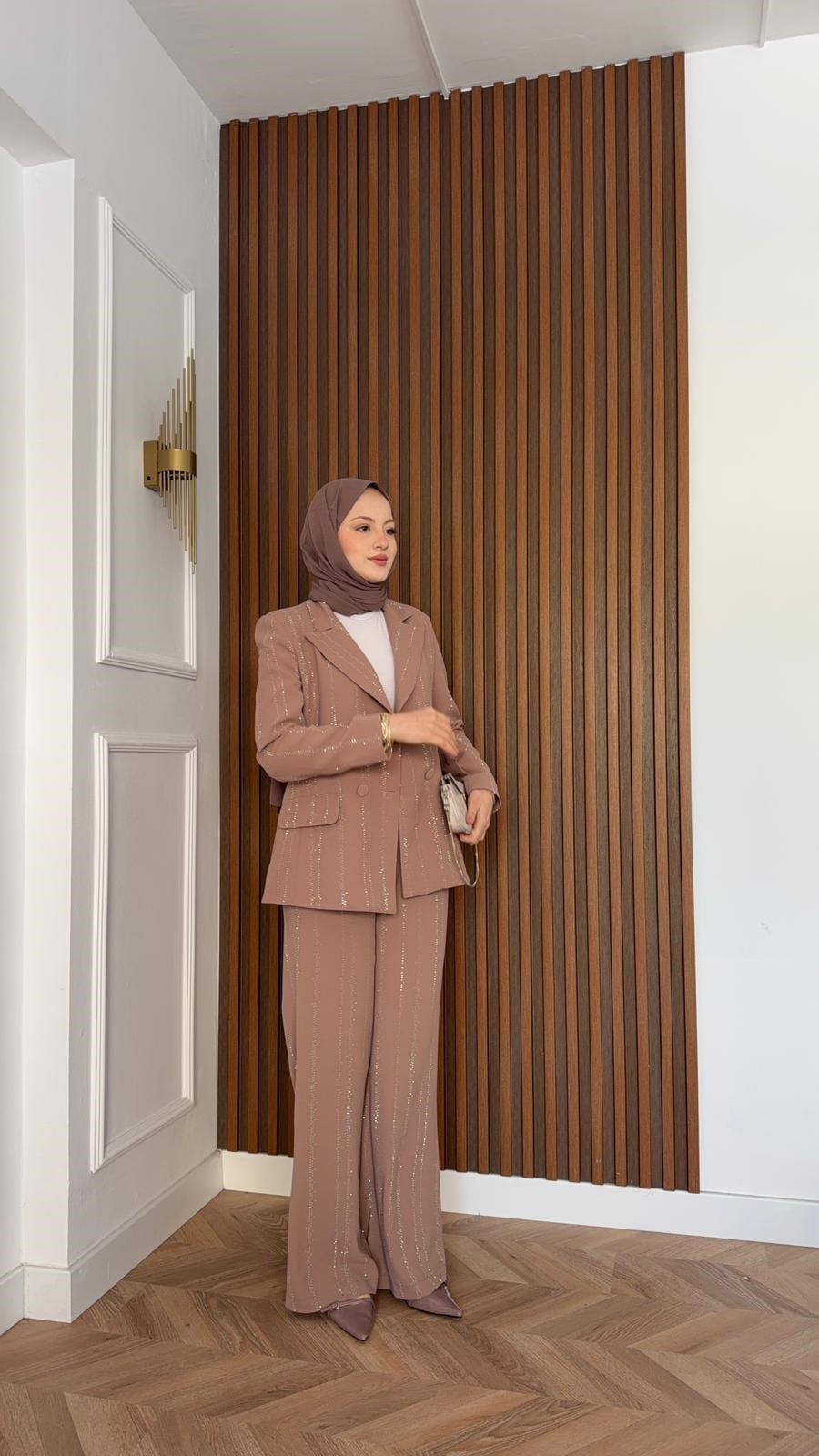 MEYSA PANTOLON TAKIM Efsun Taşlı Blazer Ceket Takım Krem