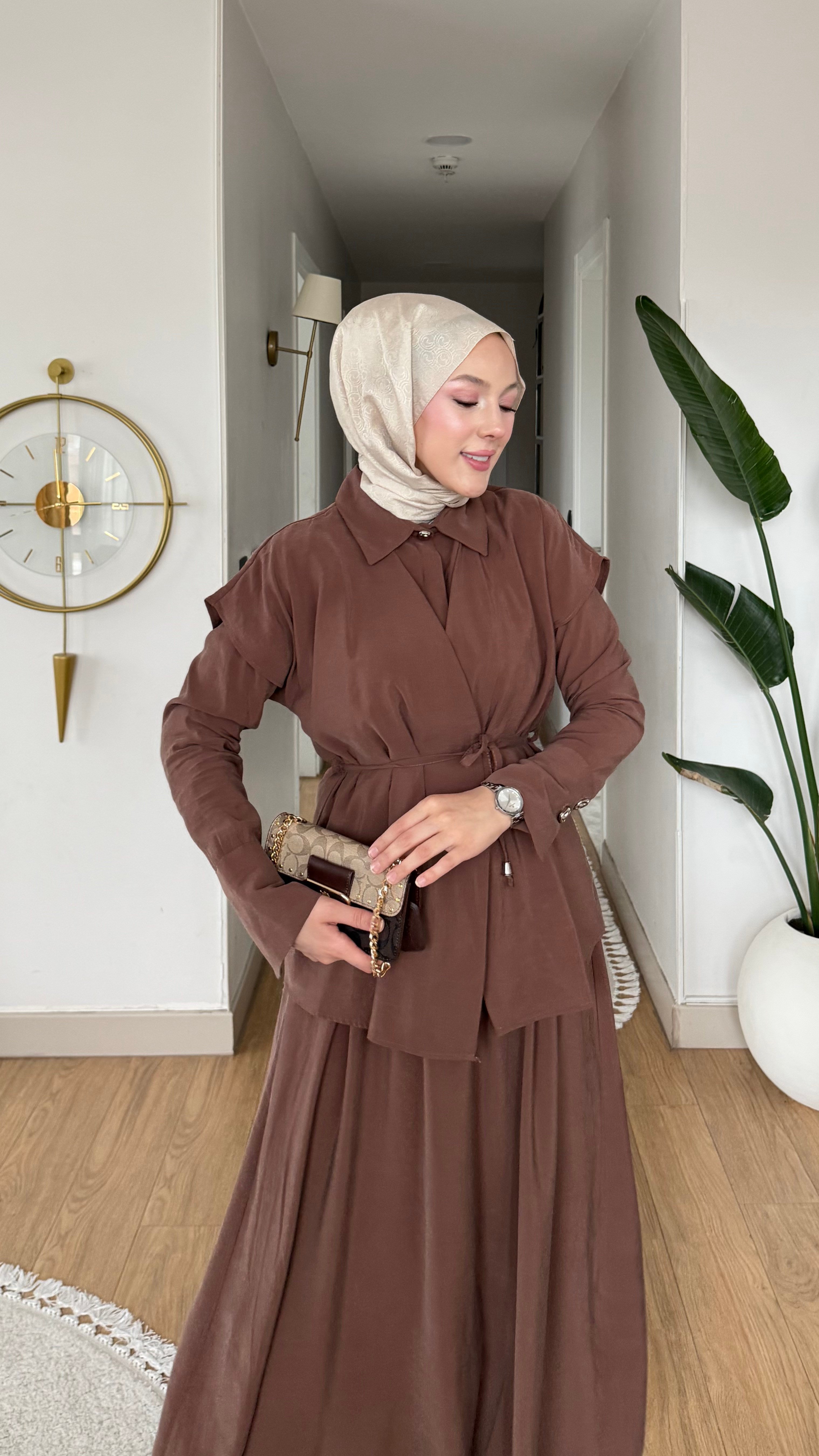 MEYSA PANTOLON TAKIM Eliz Tensel Pantolonlu Takım Kahve