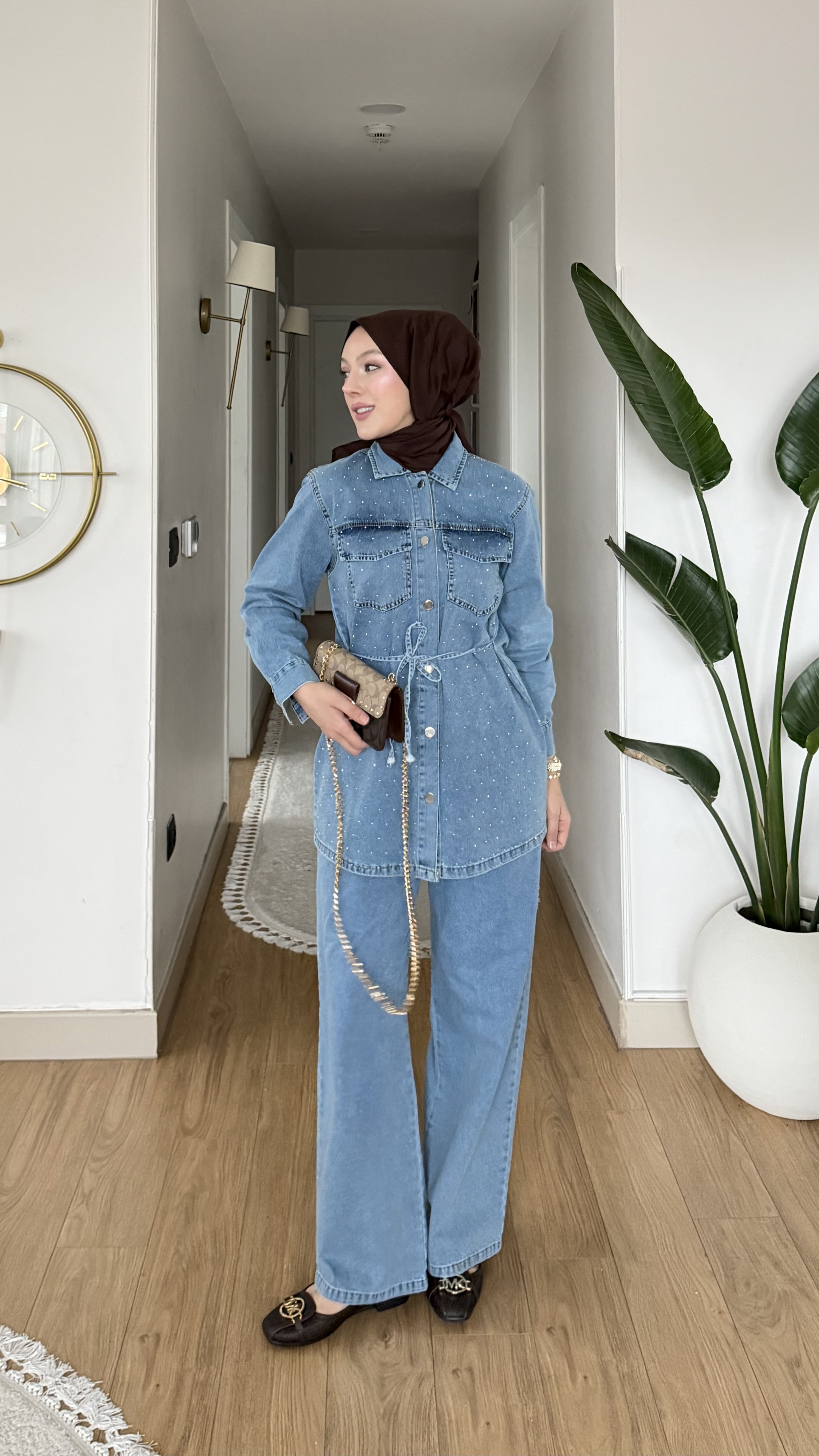 MEYSA PANTOLON TAKIM Fiona Taşlı Denim Pantolonlu Takım Açık Mavi