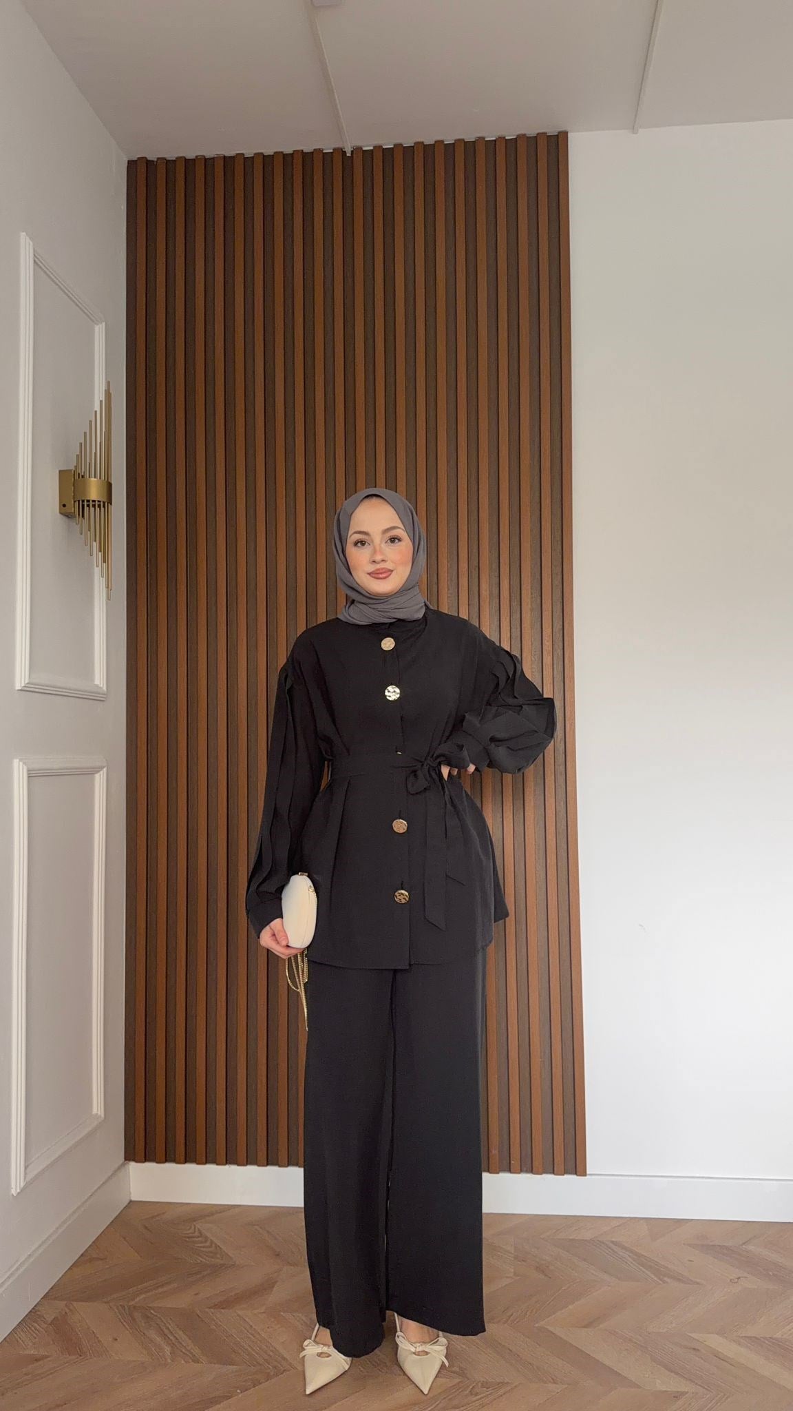 MEYSA TROUSER SETS Gold Düğmeli Pantolon İkili Takım Koyu Gri
