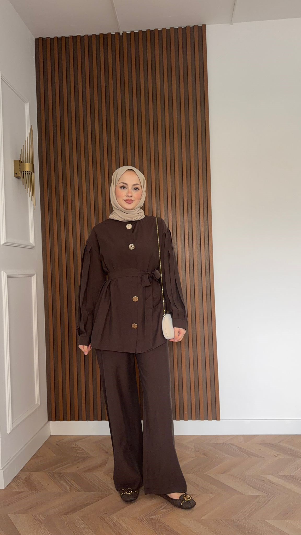 MEYSA TROUSER SETS Gold Düğmeli Pantolon İkili Takım Kahve