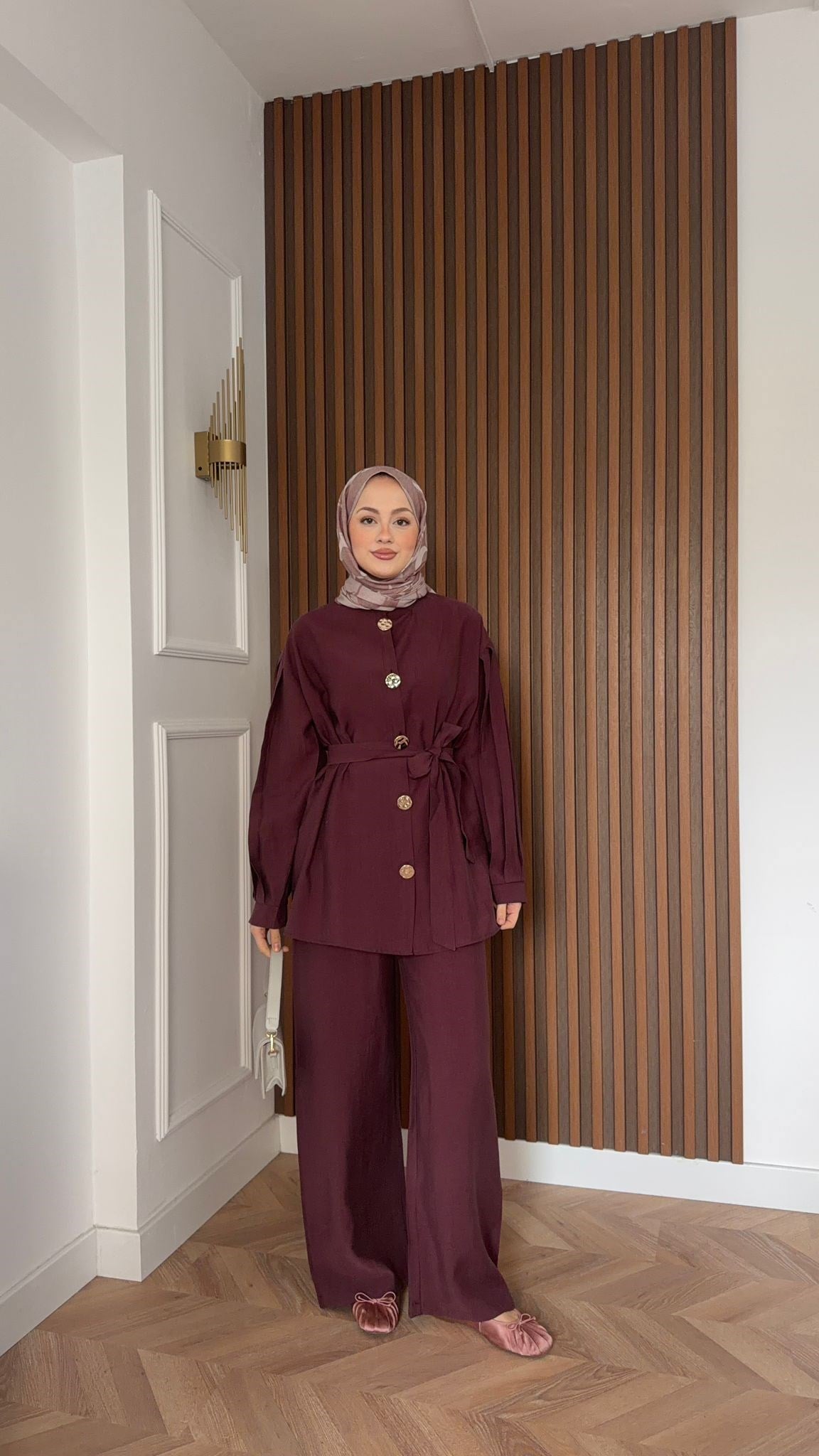 MEYSA TROUSER SETS Gold Düğmeli Pantolon İkili Takım Bordo