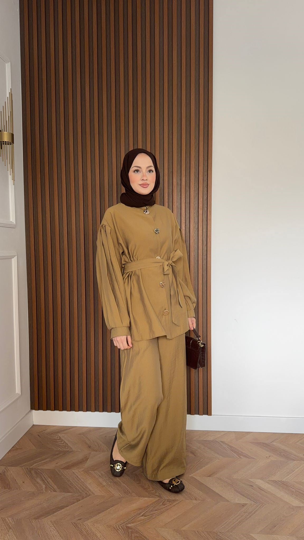 MEYSA TROUSER SETS Gold Düğmeli Pantolon İkili Takım Yağ Yeşili
