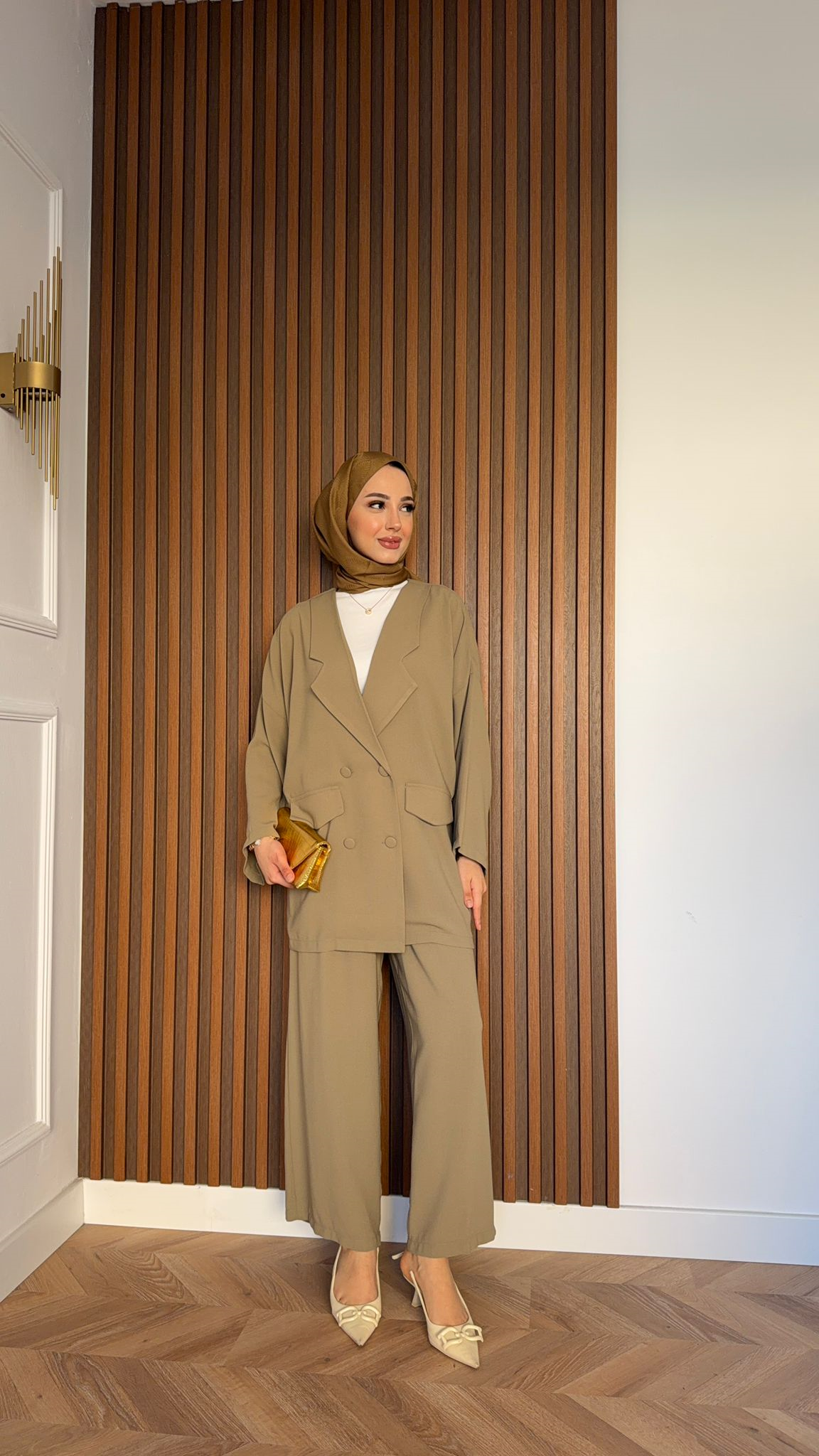 MEYSA TROUSER SETS Kruvaze Krep İkili Takım Yağ Yeşili