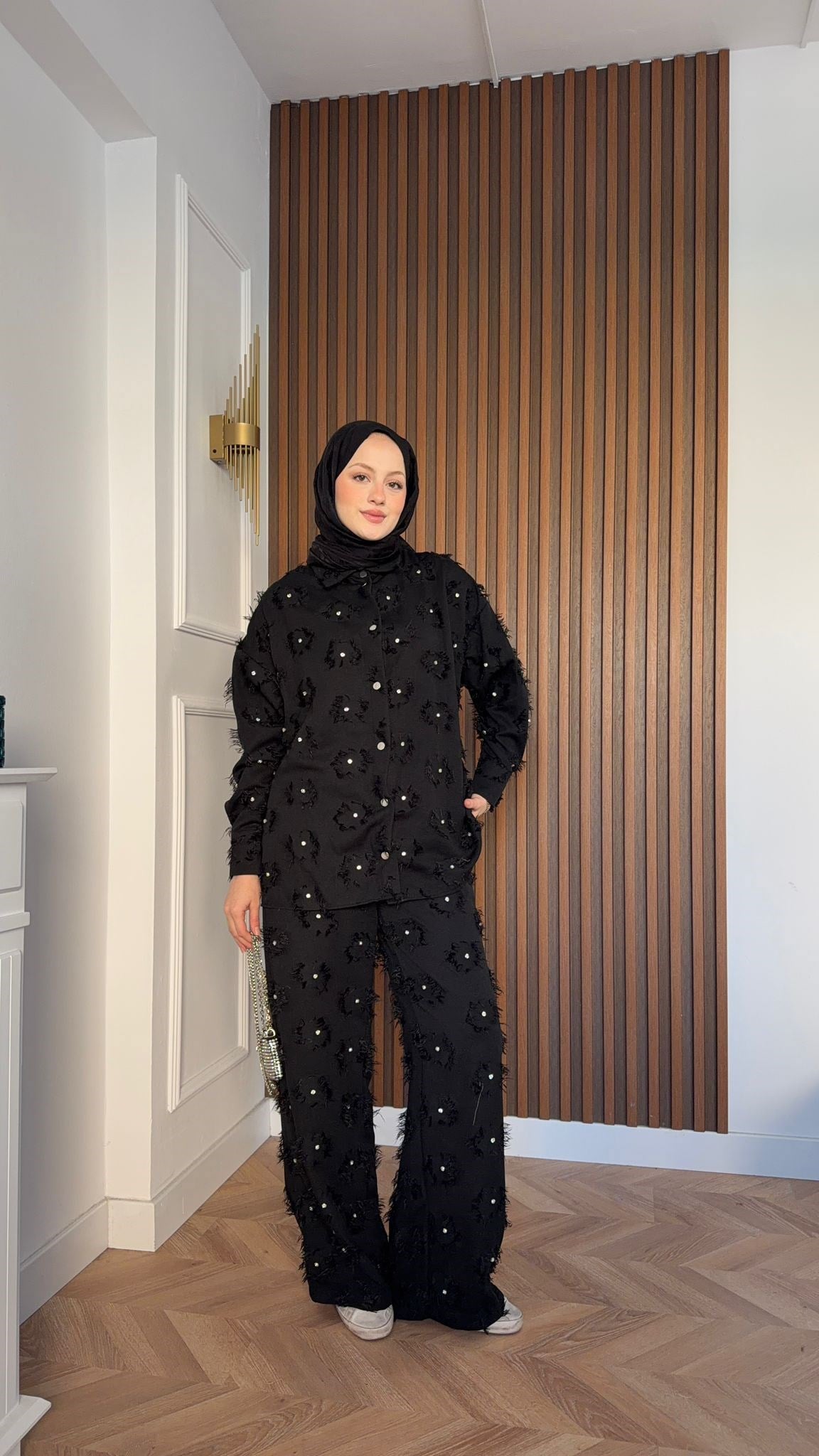 MEYSA PANTOLON TAKIM Lisbon Saçaklı Taşlı Takım Siyah