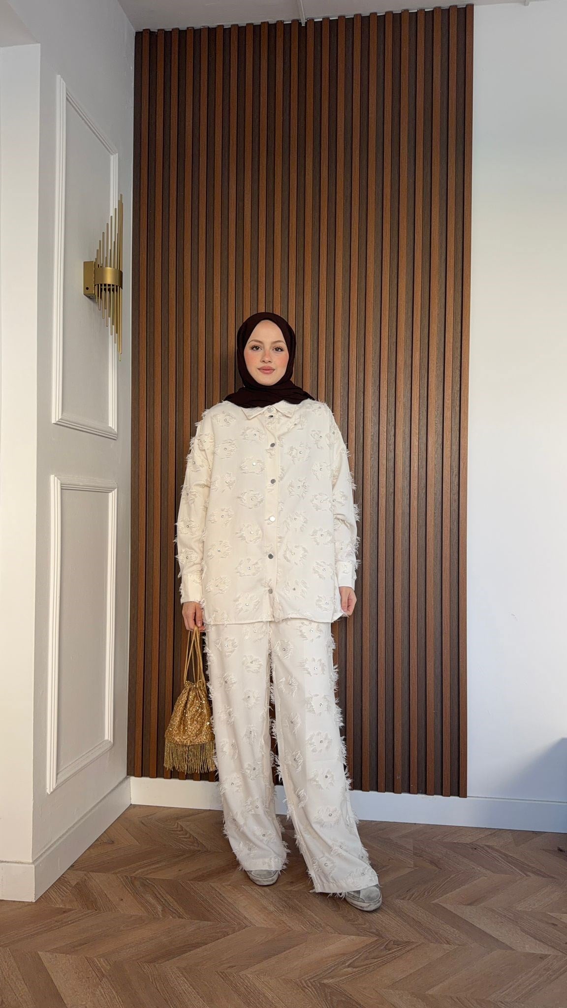 MEYSA PANTOLON TAKIM Lisbon Saçaklı Taşlı Takım Krem