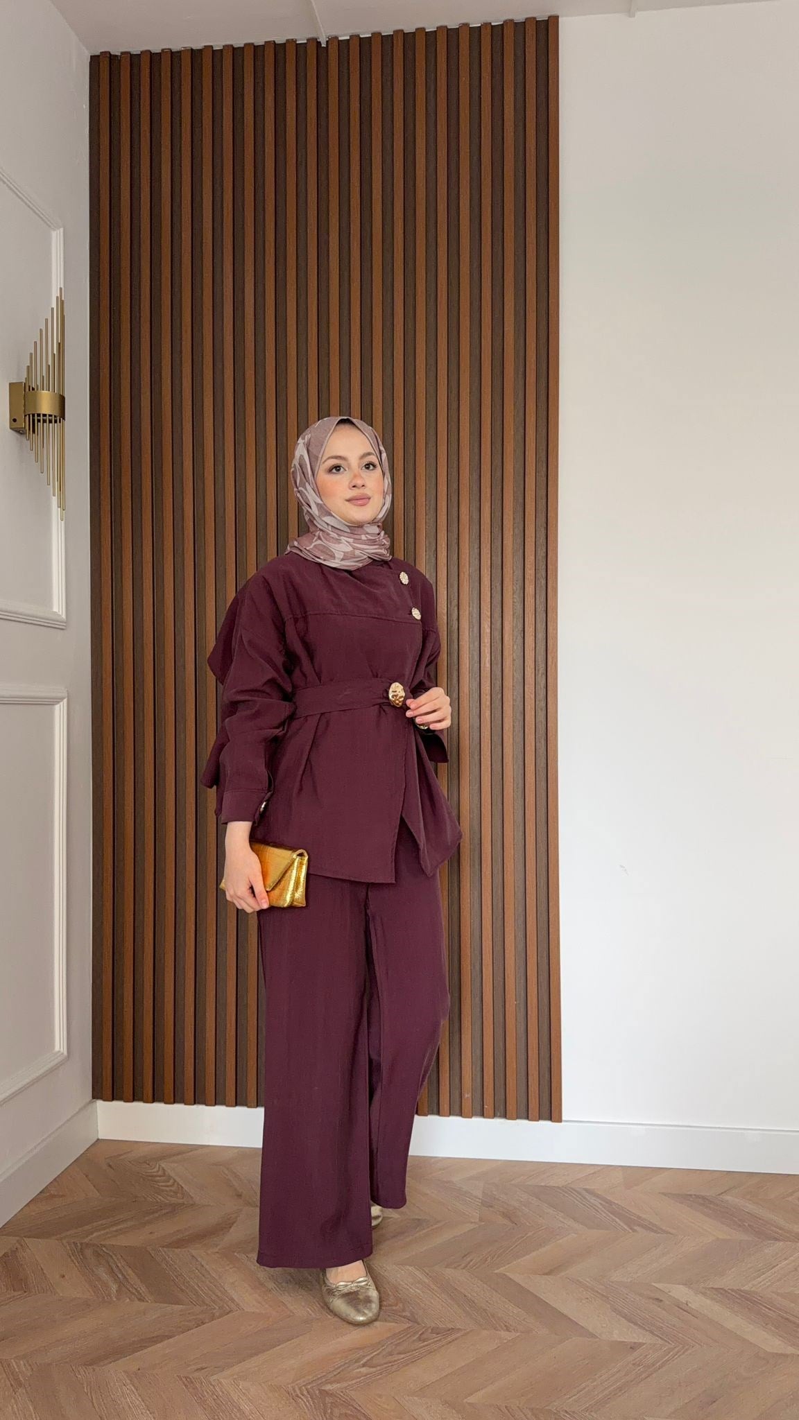 MEYSA TROUSER SETS Pelerin Detaylı Tensel Pantolonlu Takım Bordo