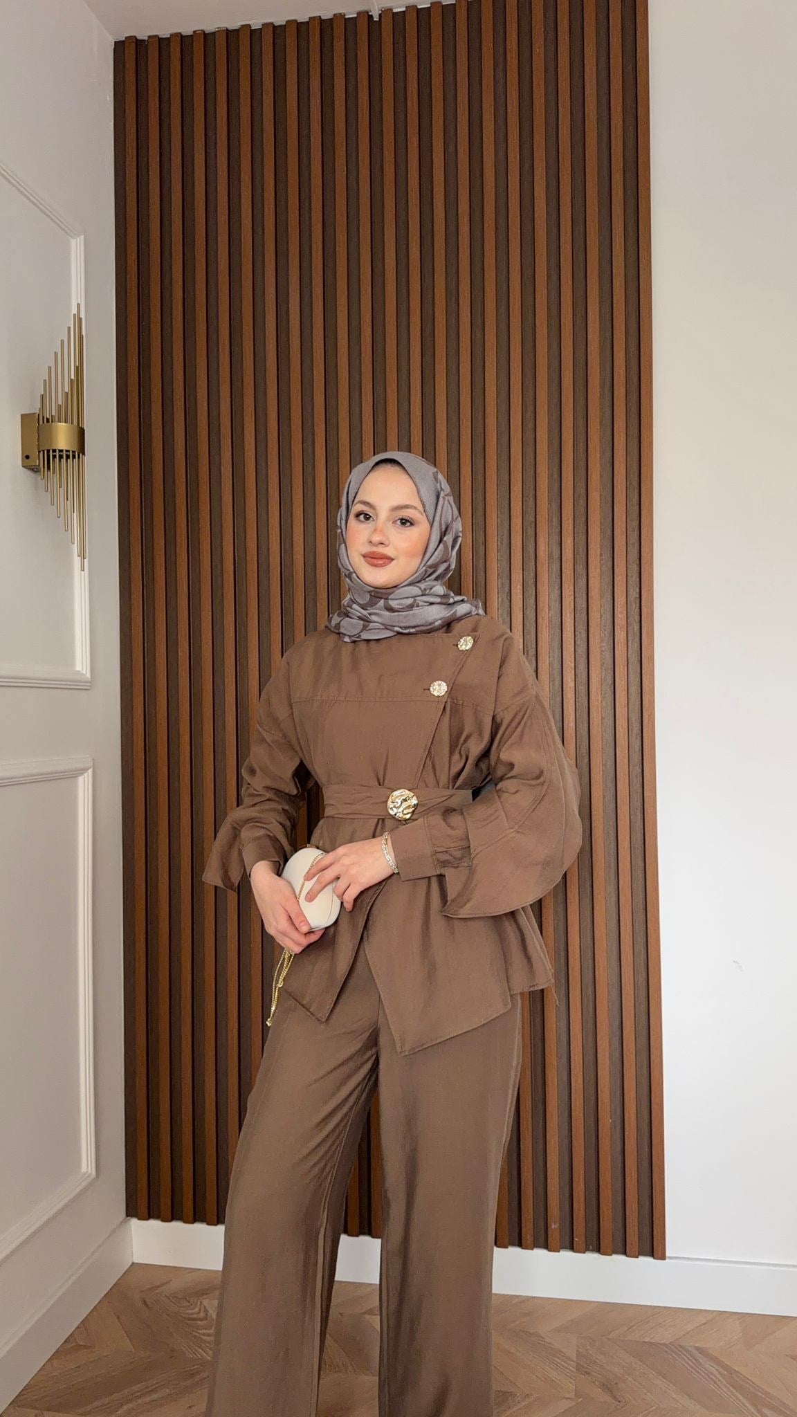 MEYSA TROUSER SETS Pelerin Detaylı Tensel Pantolonlu Takım Vizon