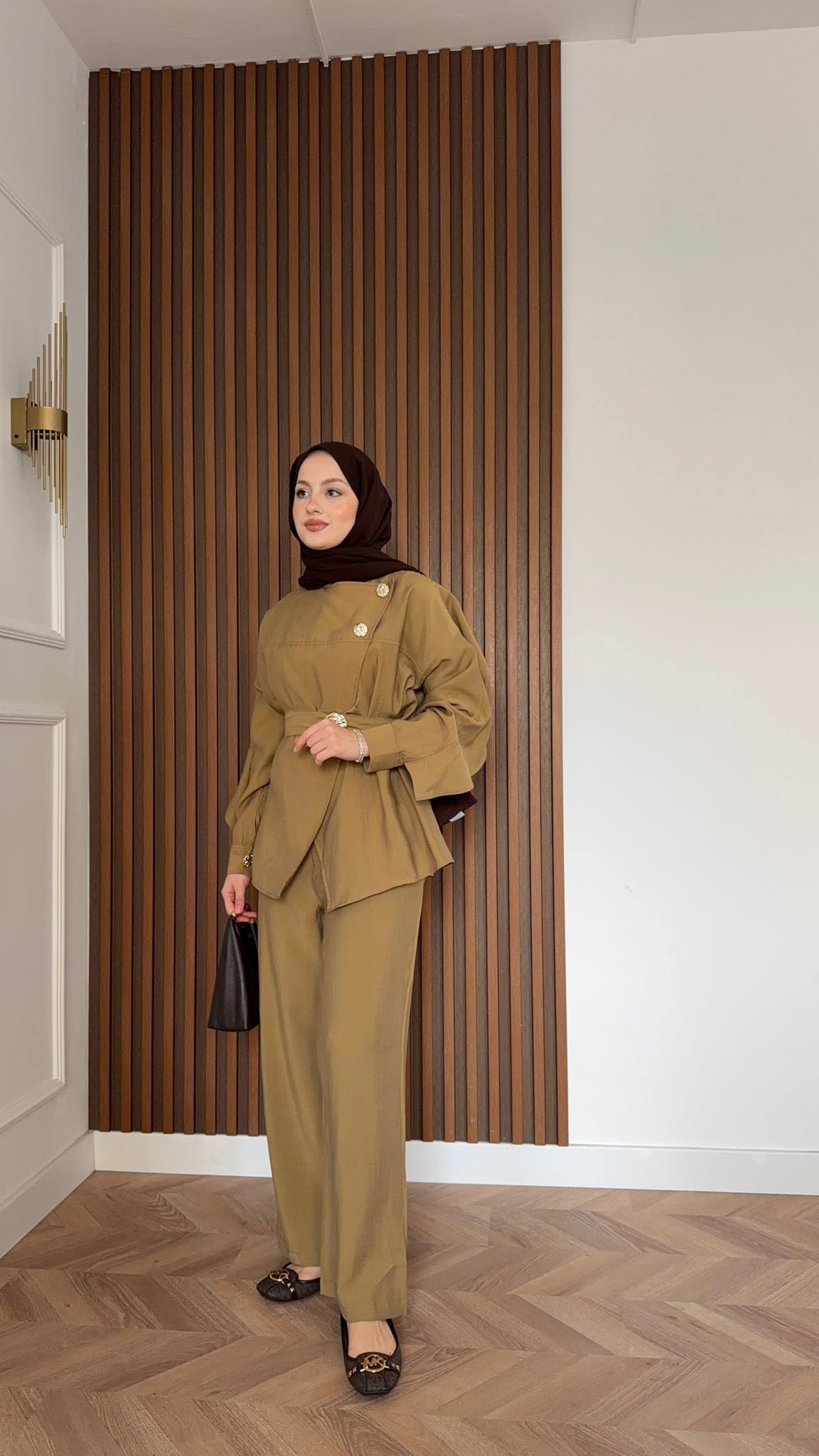 MEYSA TROUSER SETS Pelerin Detaylı Tensel Pantolonlu Takım Yağ Yeşili