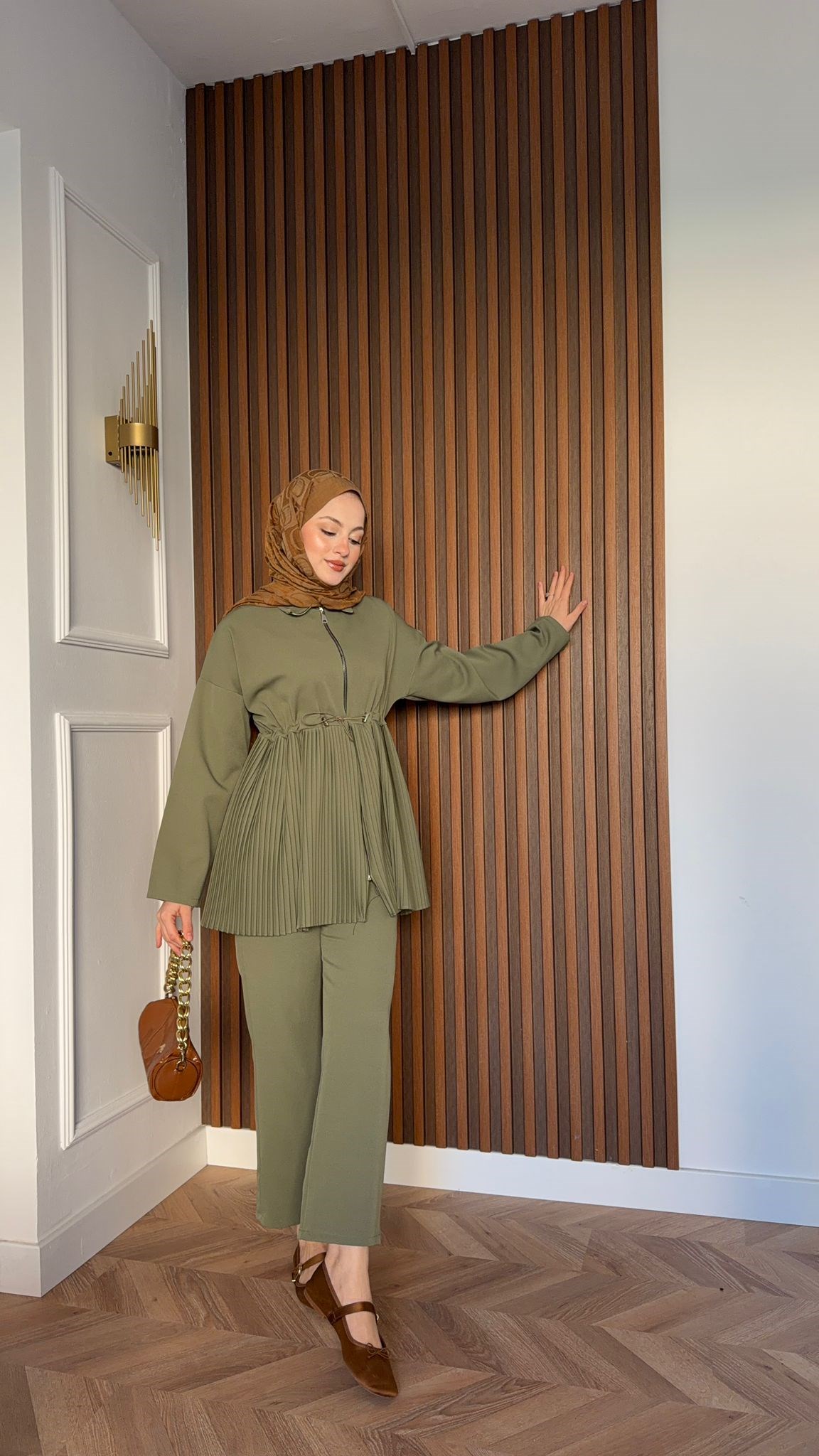 MEYSA TROUSER SETS Piliseli Krep Pantolonlu Takım Haki