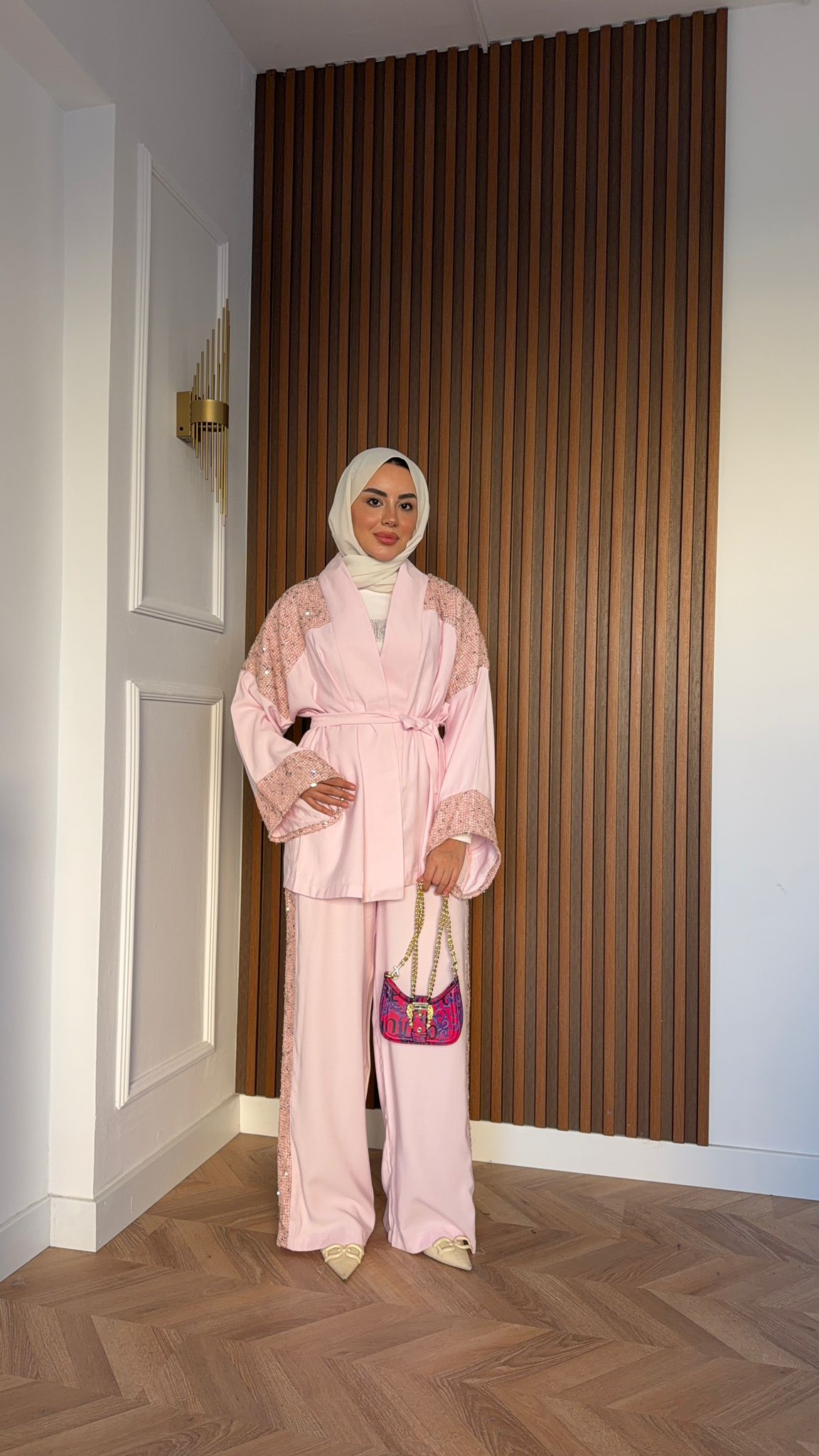 MEYSA TROUSER SETS Pul Payet Tensel İkili Takım Pembe