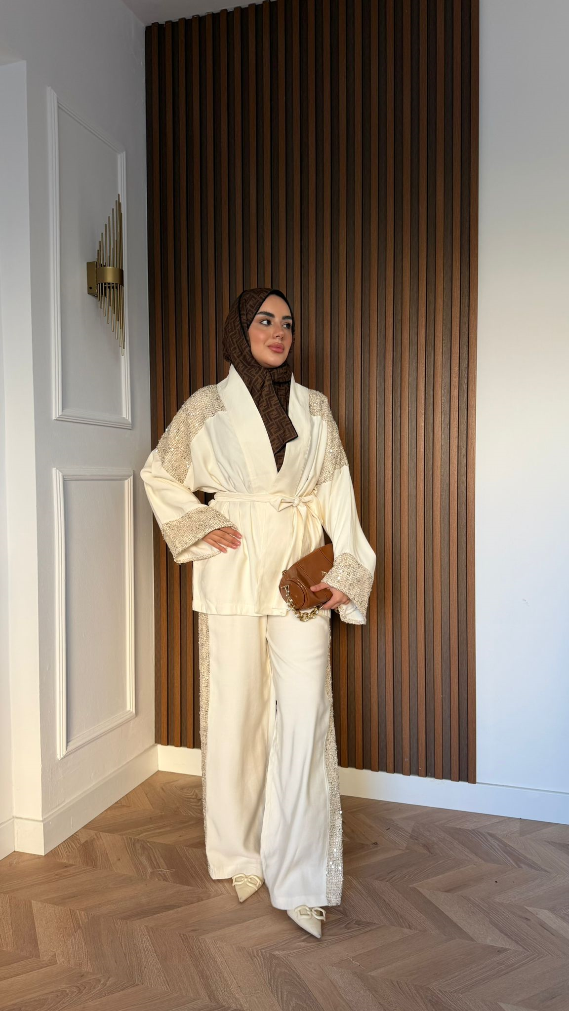 MEYSA TROUSER SETS Pul Payet Tensel İkili Takım Bej