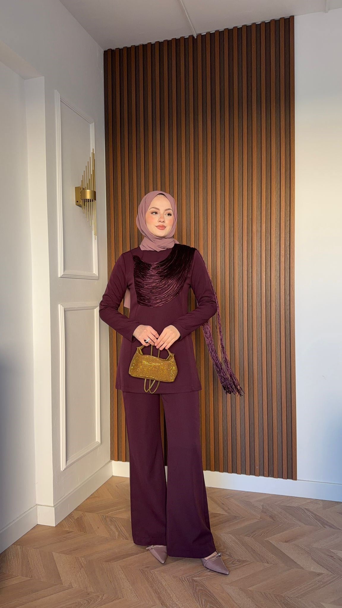 MEYSA TROUSER SETS Püsküllü İp Detaylı Krep Takım Burgonya