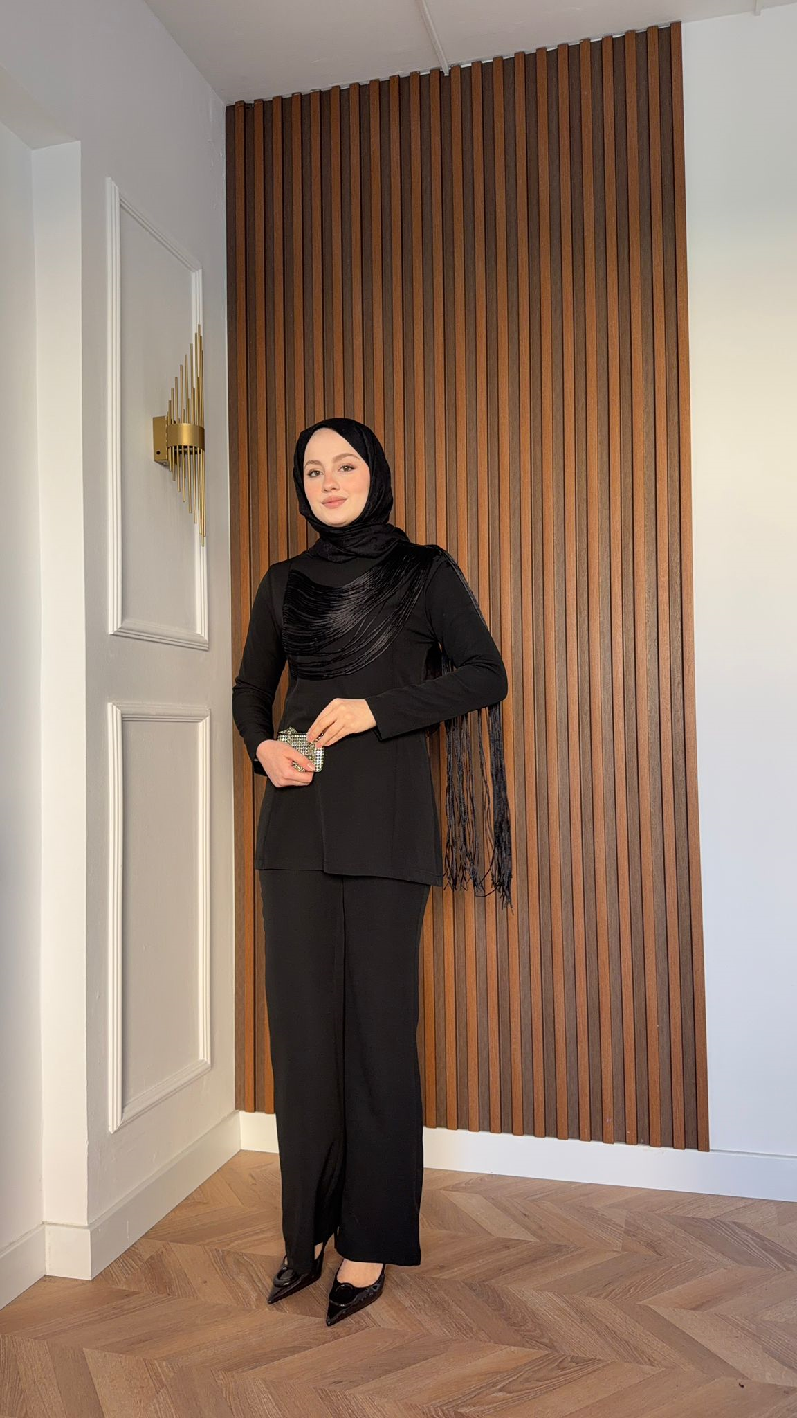 MEYSA TROUSER SETS Püsküllü İp Detaylı Krep Takım Siyah
