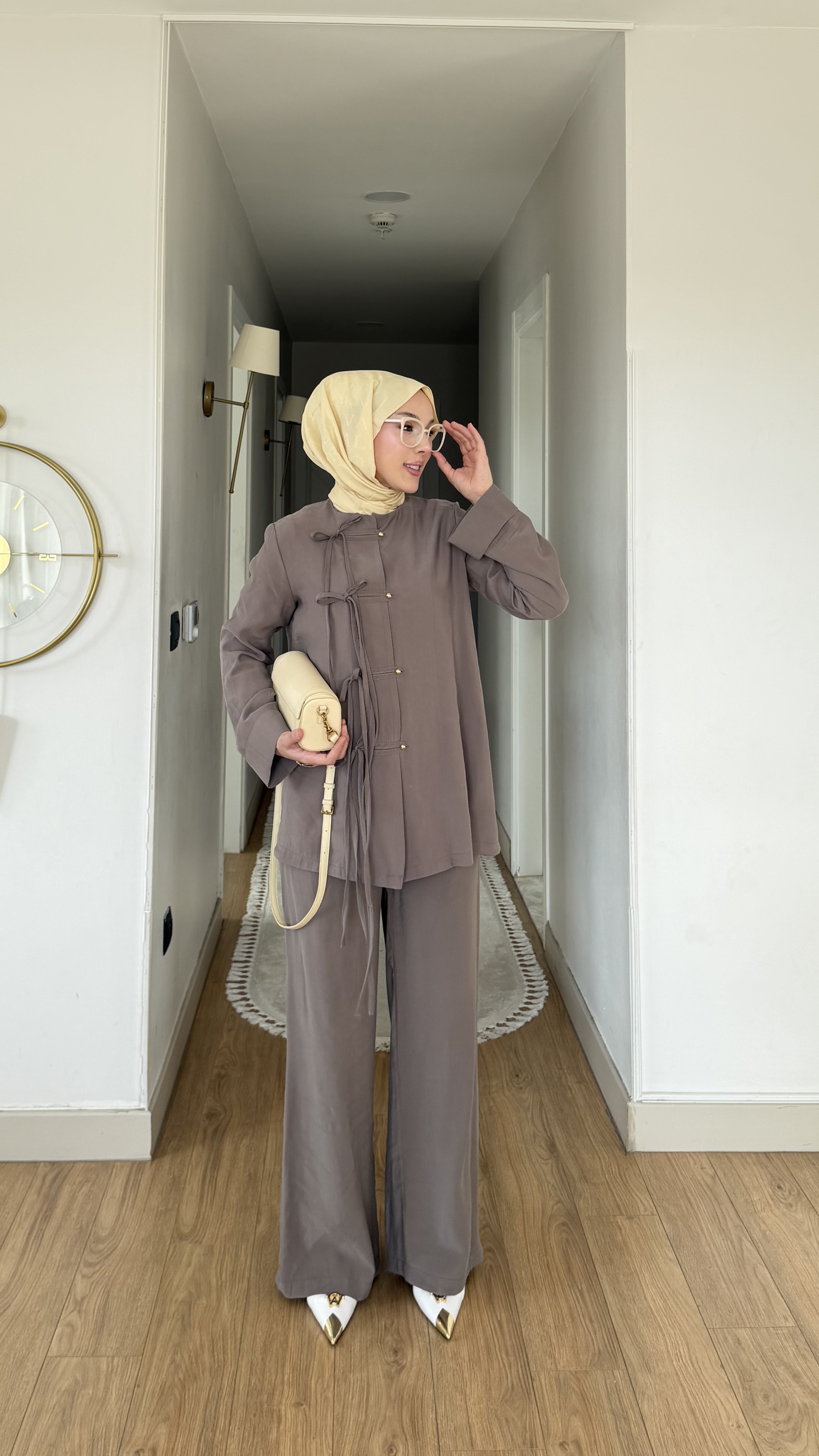 MEYSA TROUSER SETS Saçaklı Tensel Pantolonlu Takım Vizon