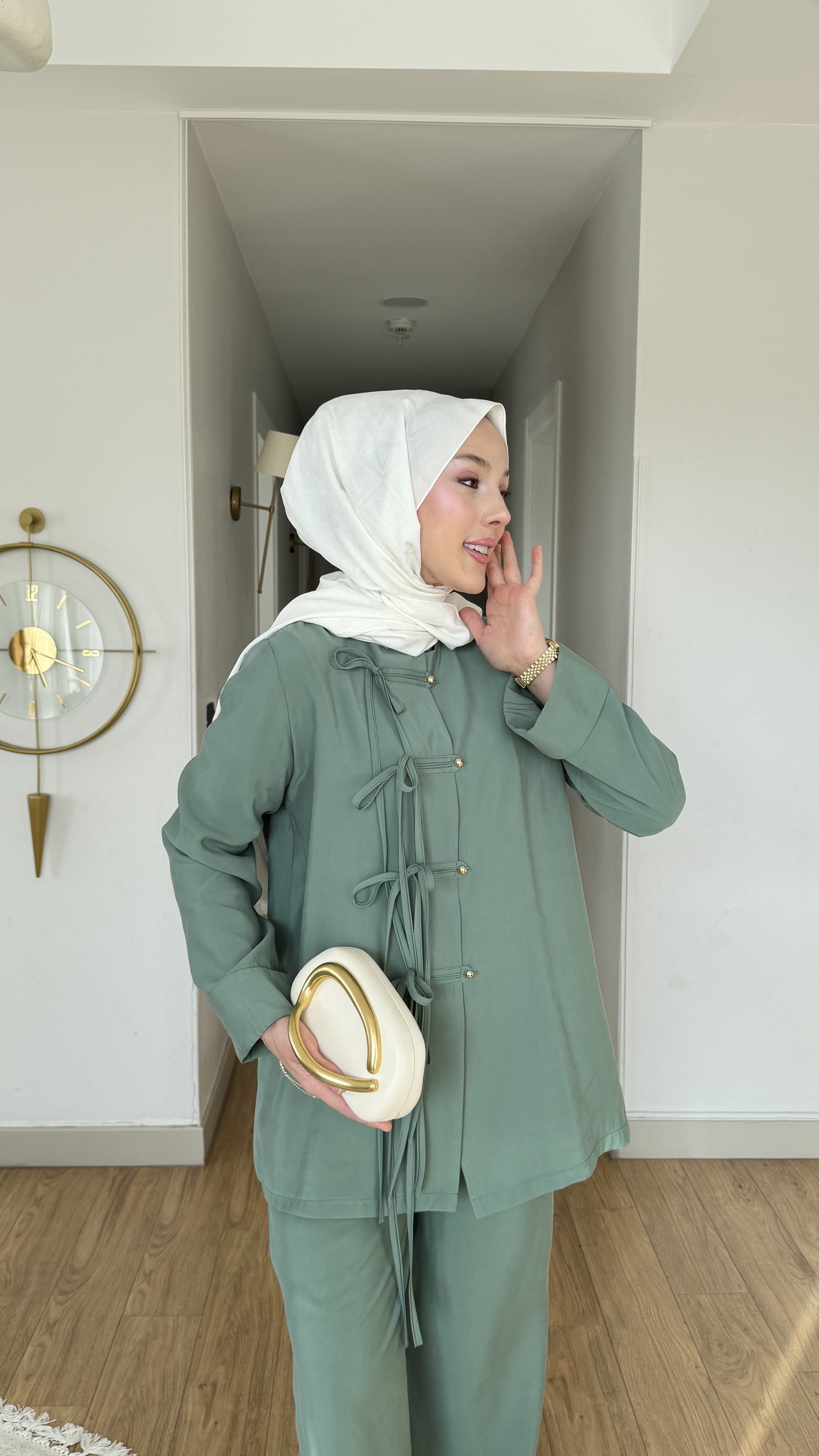 MEYSA TROUSER SETS Saçaklı Tensel Pantolonlu Takım Mint