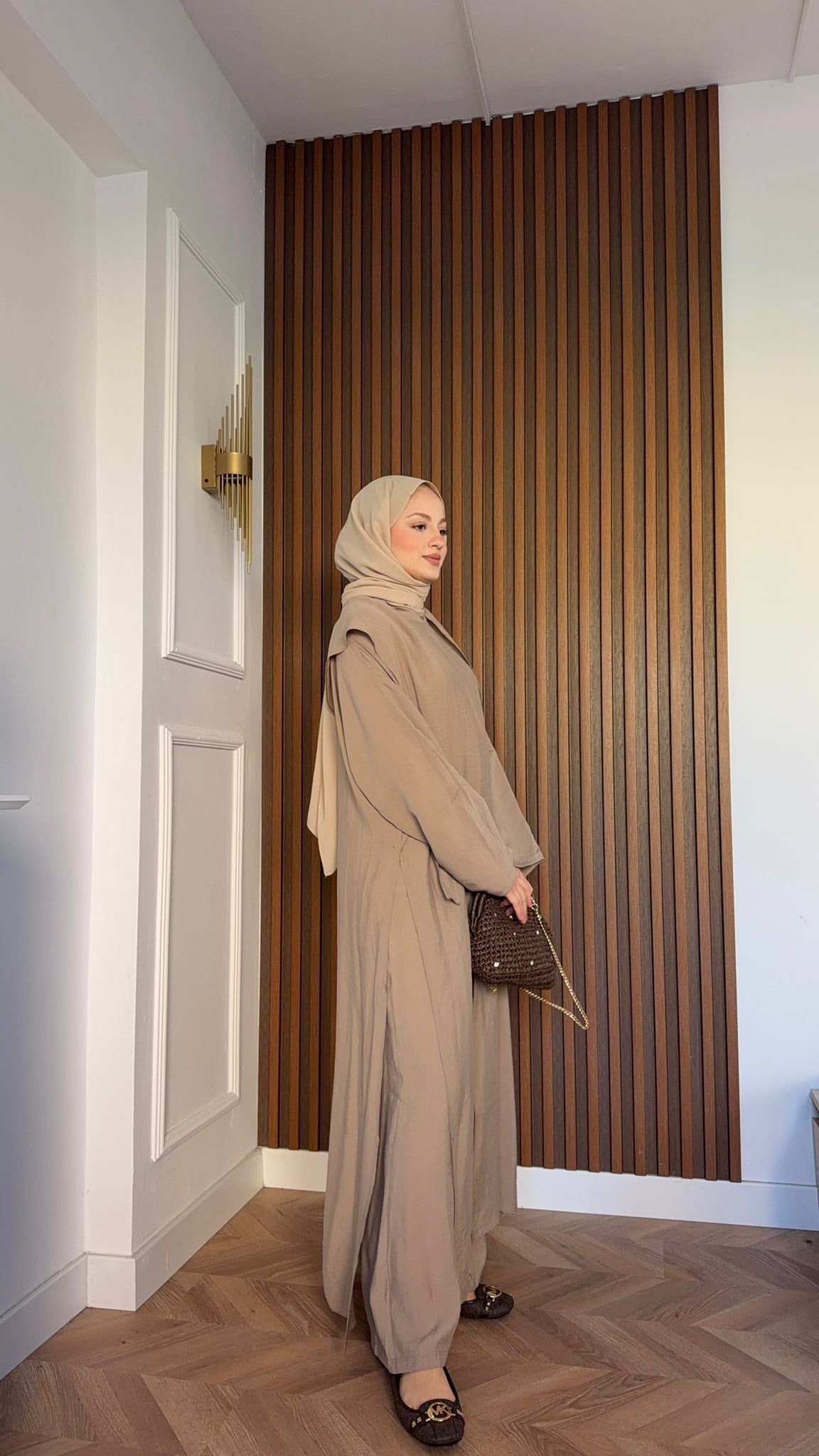 MEYSA PANTOLON TAKIM Suve Yakalı Üçlü Takım Vizon