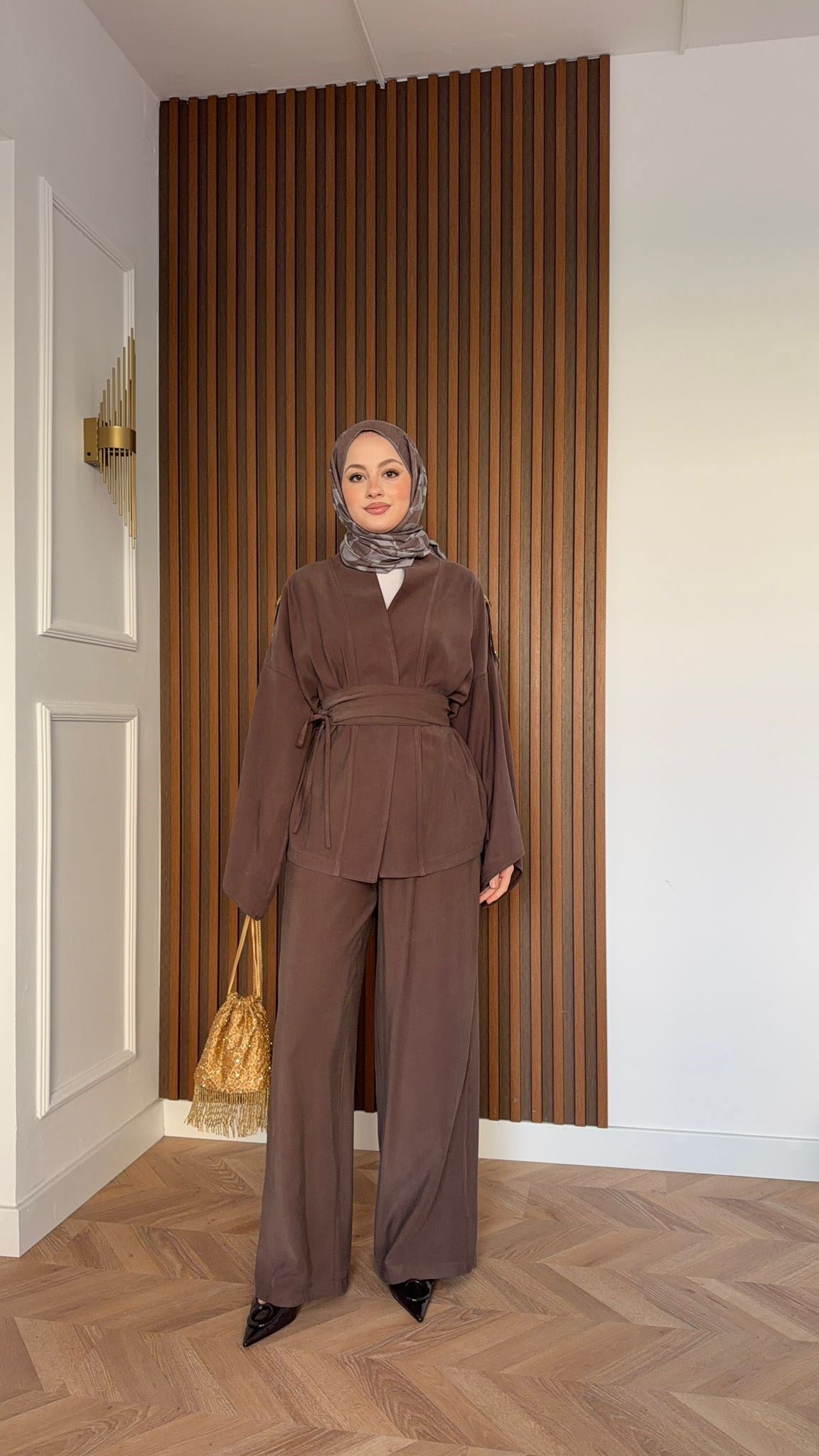 MEYSA TROUSER SETS Violet Tensel İkili Takım Acı Kahve