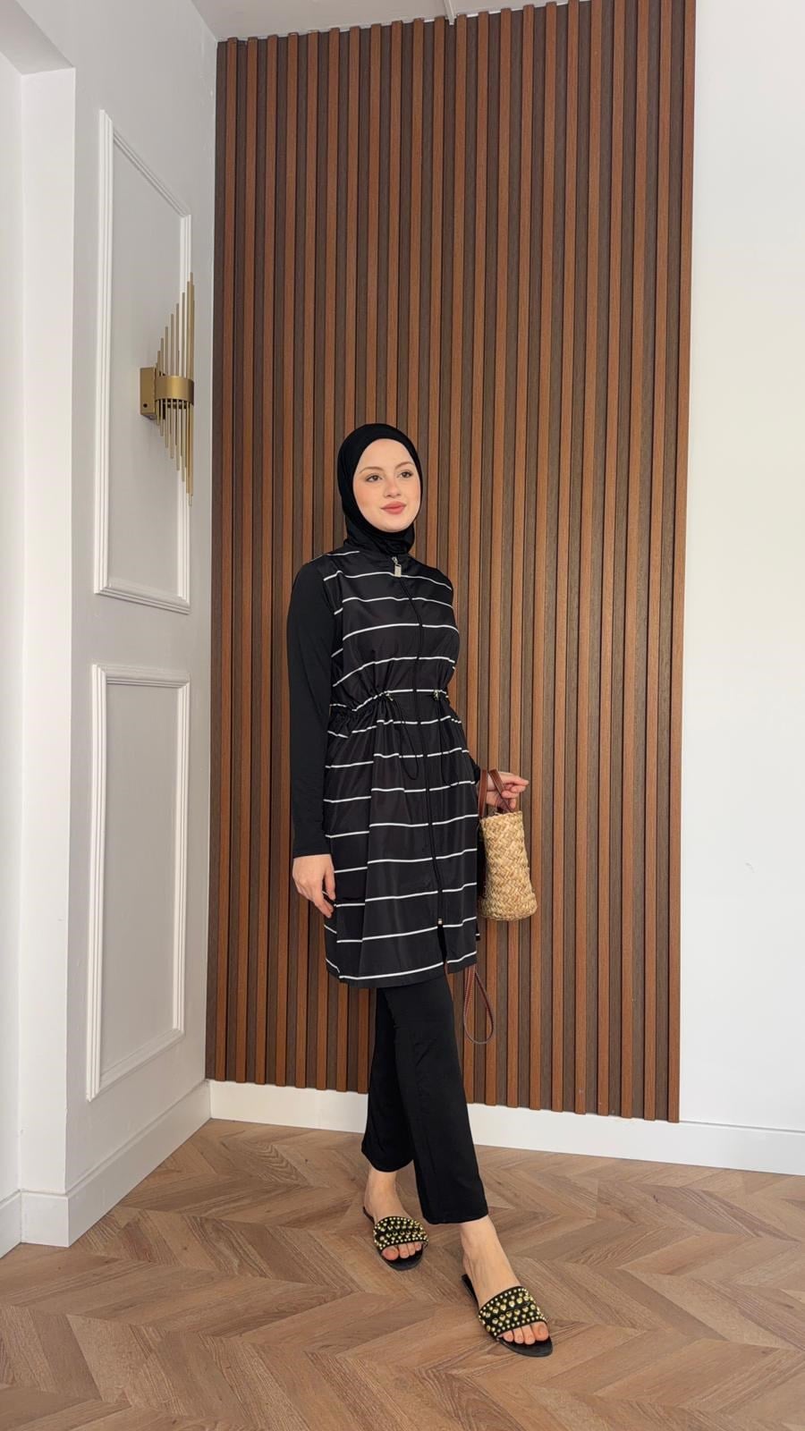 MEYSA TESETTÜR MAYO 3086-Çizgili Üçlü Tesettür Mayo Seti