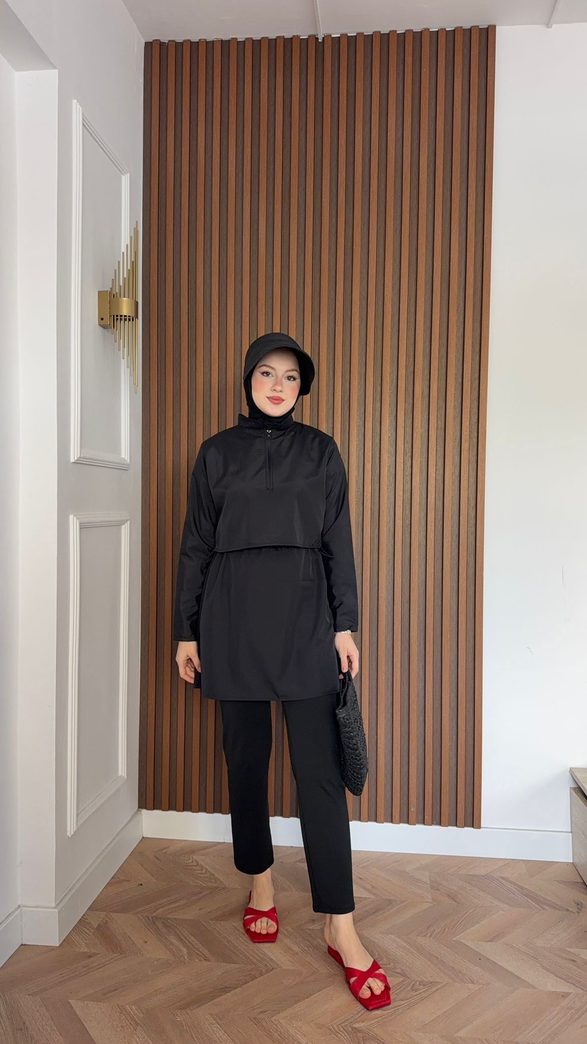 MEYSA TESETTÜR MAYO Üçlü Siyah Düz Tesettür Mayo Seti