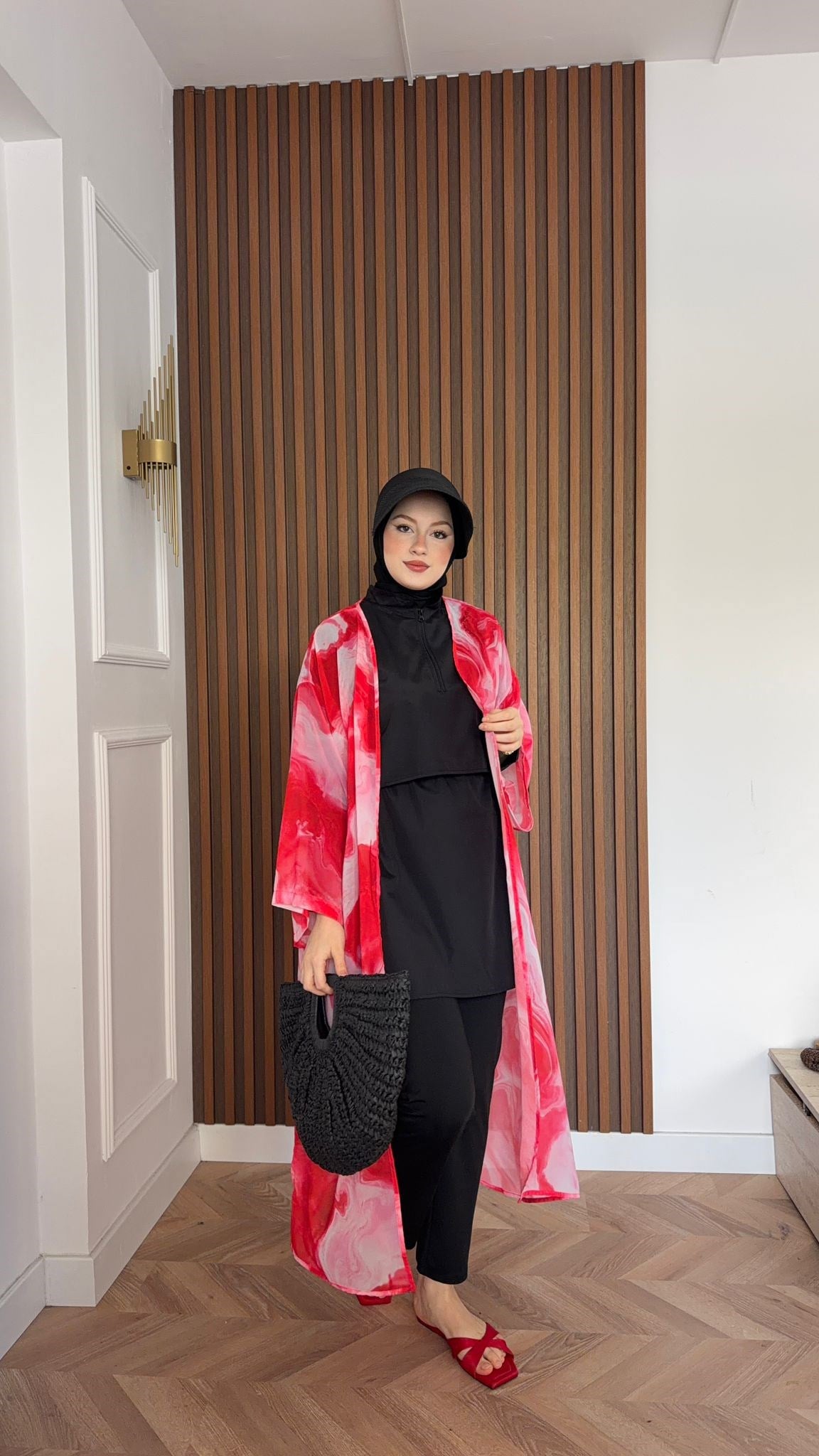MEYSA TESETTÜR PAREO Rose Marble Desen Kemerli Şifon Pareo Pembe