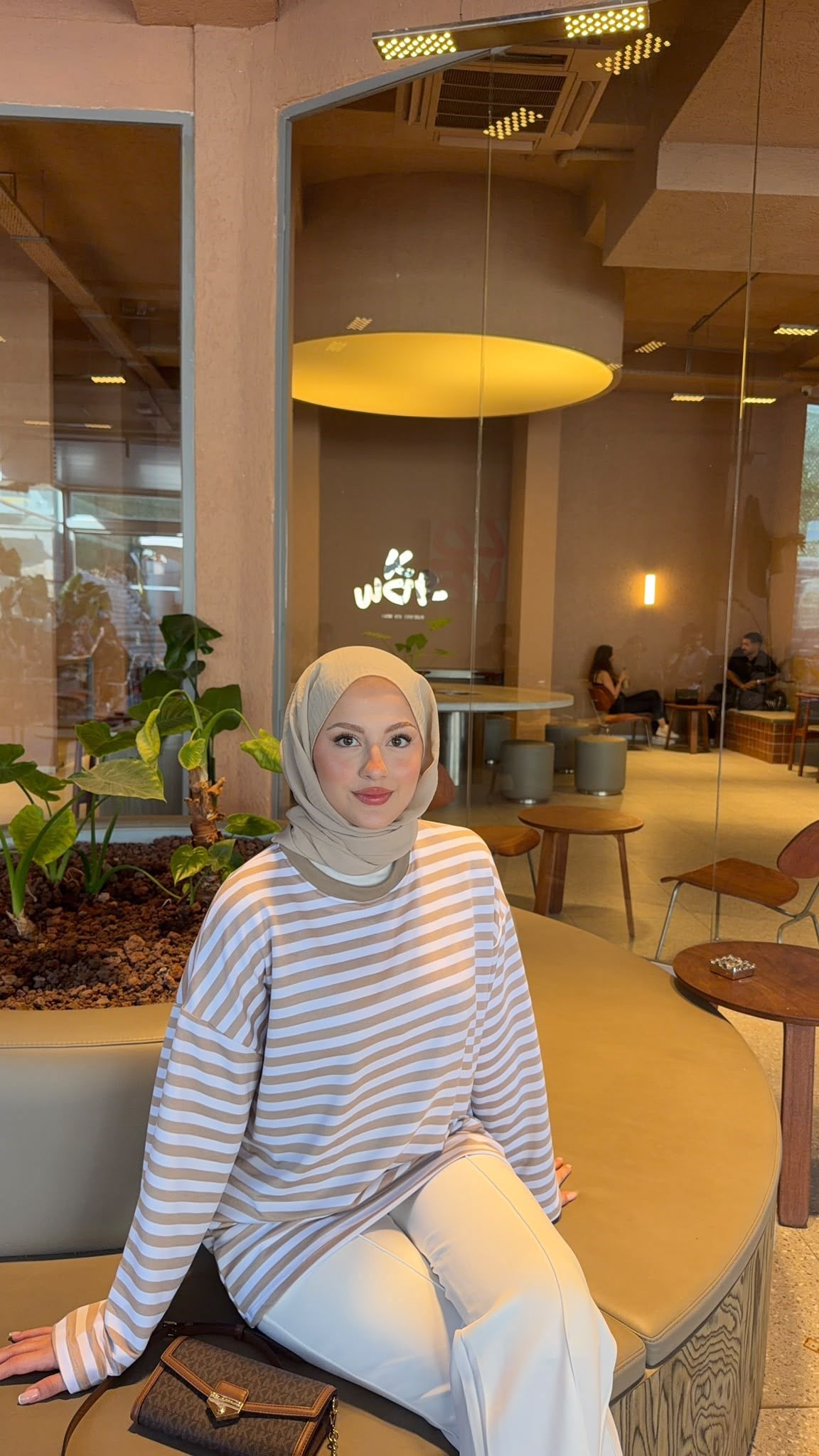 MEYSADESIGN BODY Çizgili Basic Badi Bej