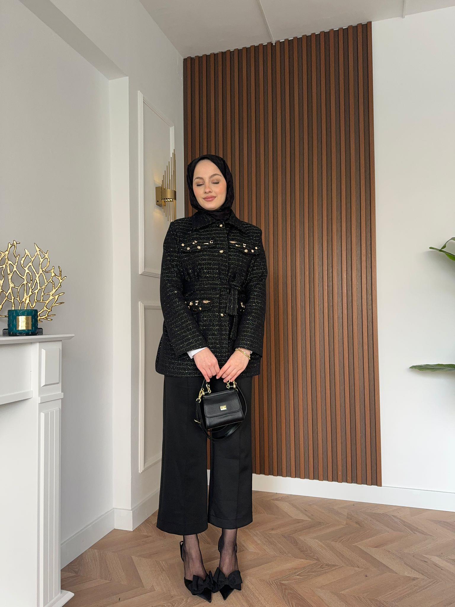 MEYSADESIGN CEKET Diamond Tüvit Kumaş Astarlı Ceket Siyah
