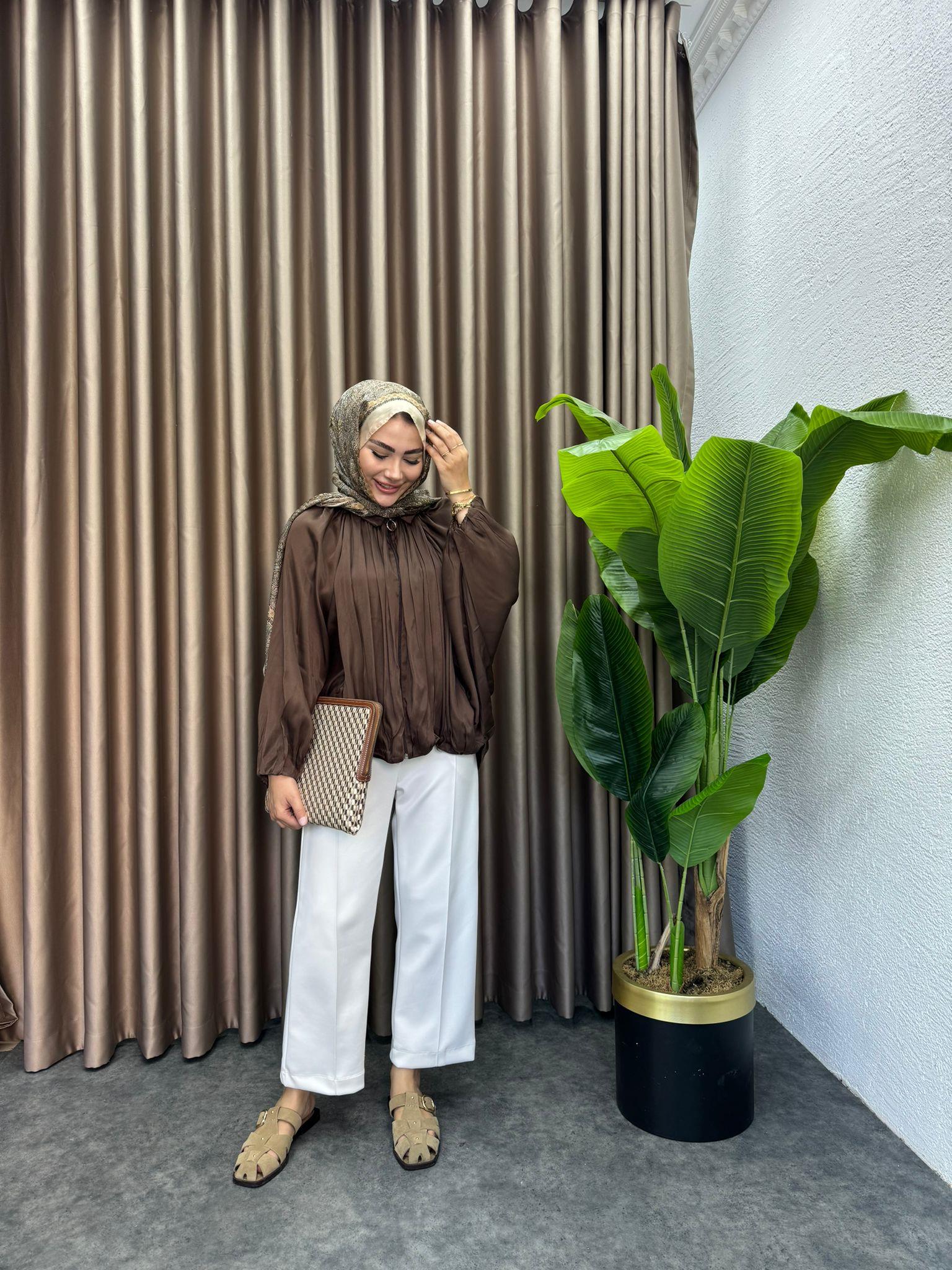 Satin Zr Bat Sleeve Jacket Brown