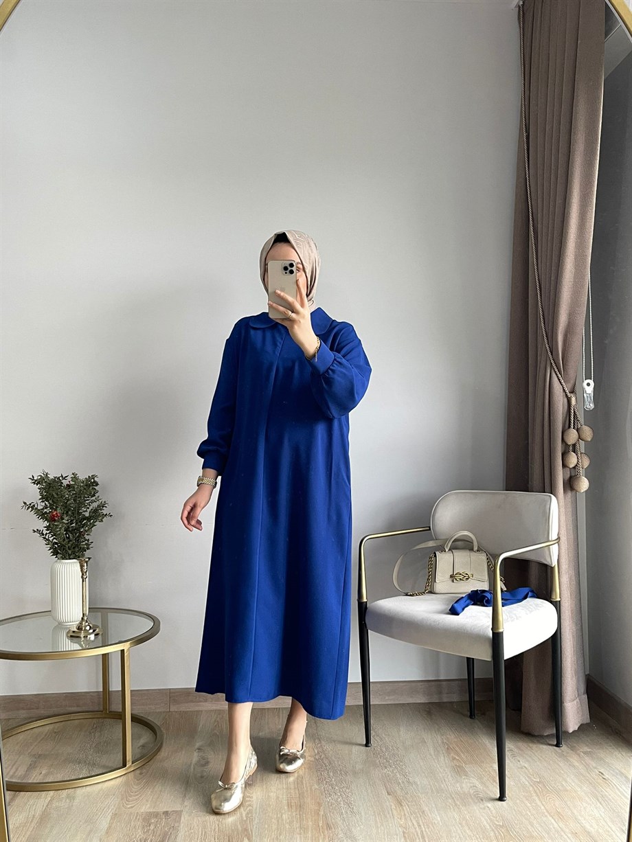 Bebe Yaka Fermuarlı Krep Elbise Saks Mavisi | Meysadesign | En Trend Kadın  Giyim Mağazası | Yeni Sezonda Modern Güçlü ve Minimal - Bu Aya Özel Fiyatlar