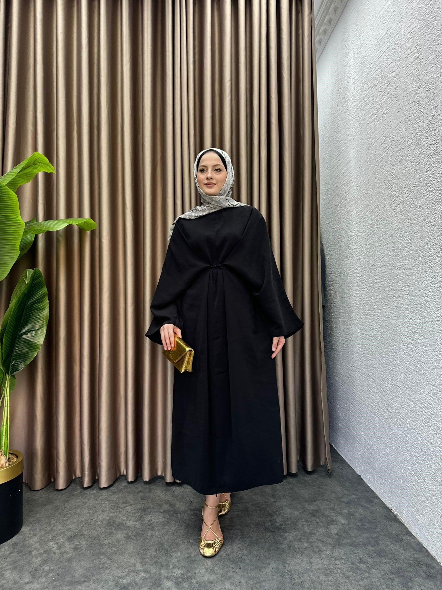 MEYSADESIGN ELBİSELER Beli Bağlamalı Tensel Elbise Siyah