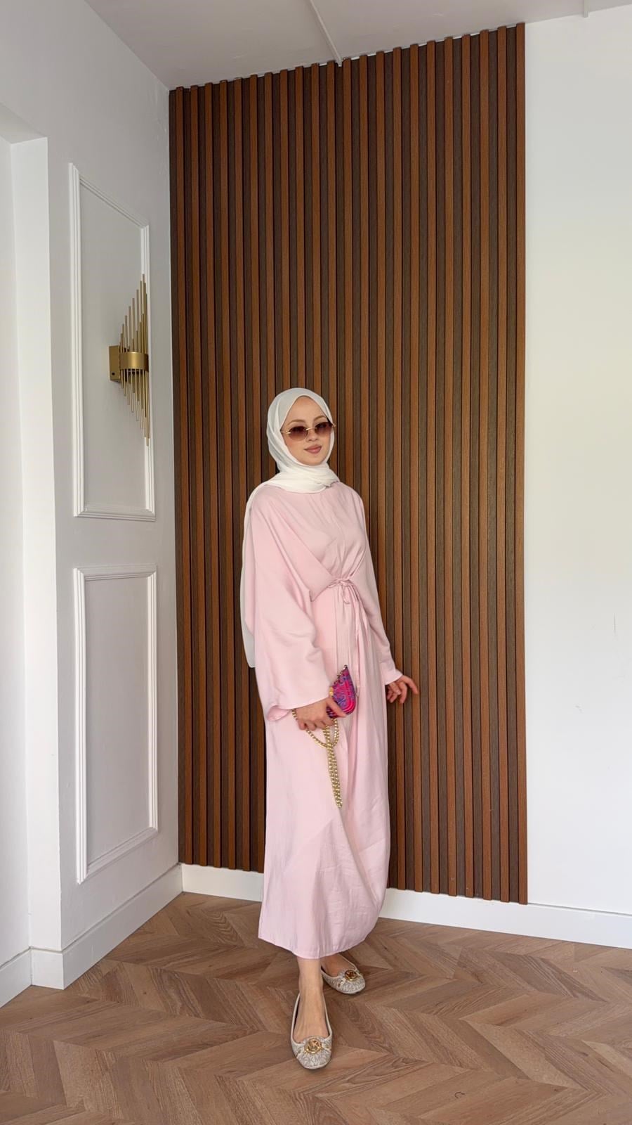 MEYSADESIGN ELBİSELER Beli Bağlamalı Tensel Elbise Pudra