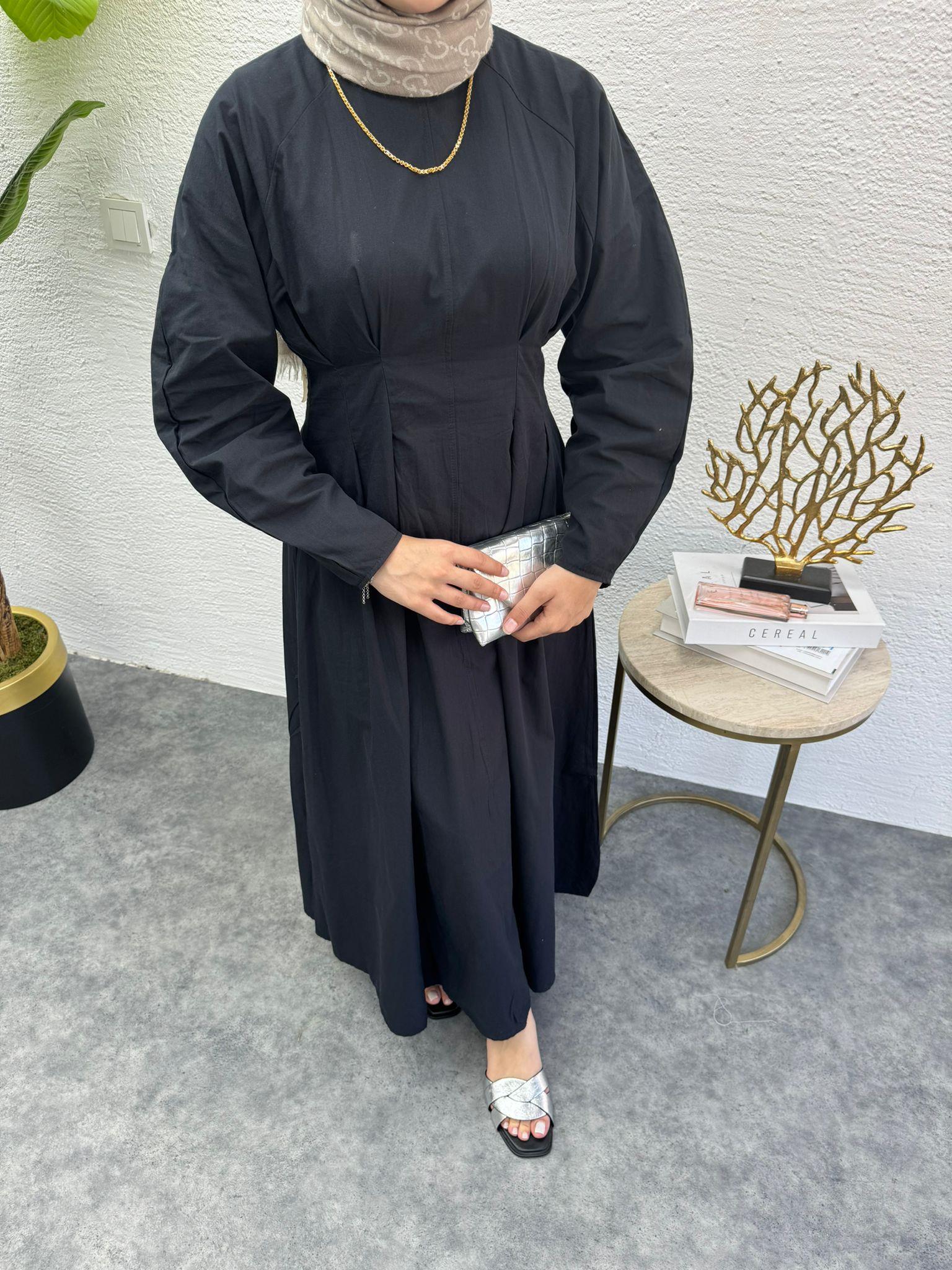 MEYSADESIGN ELBİSELER Beli Pileli Elbise Siyah