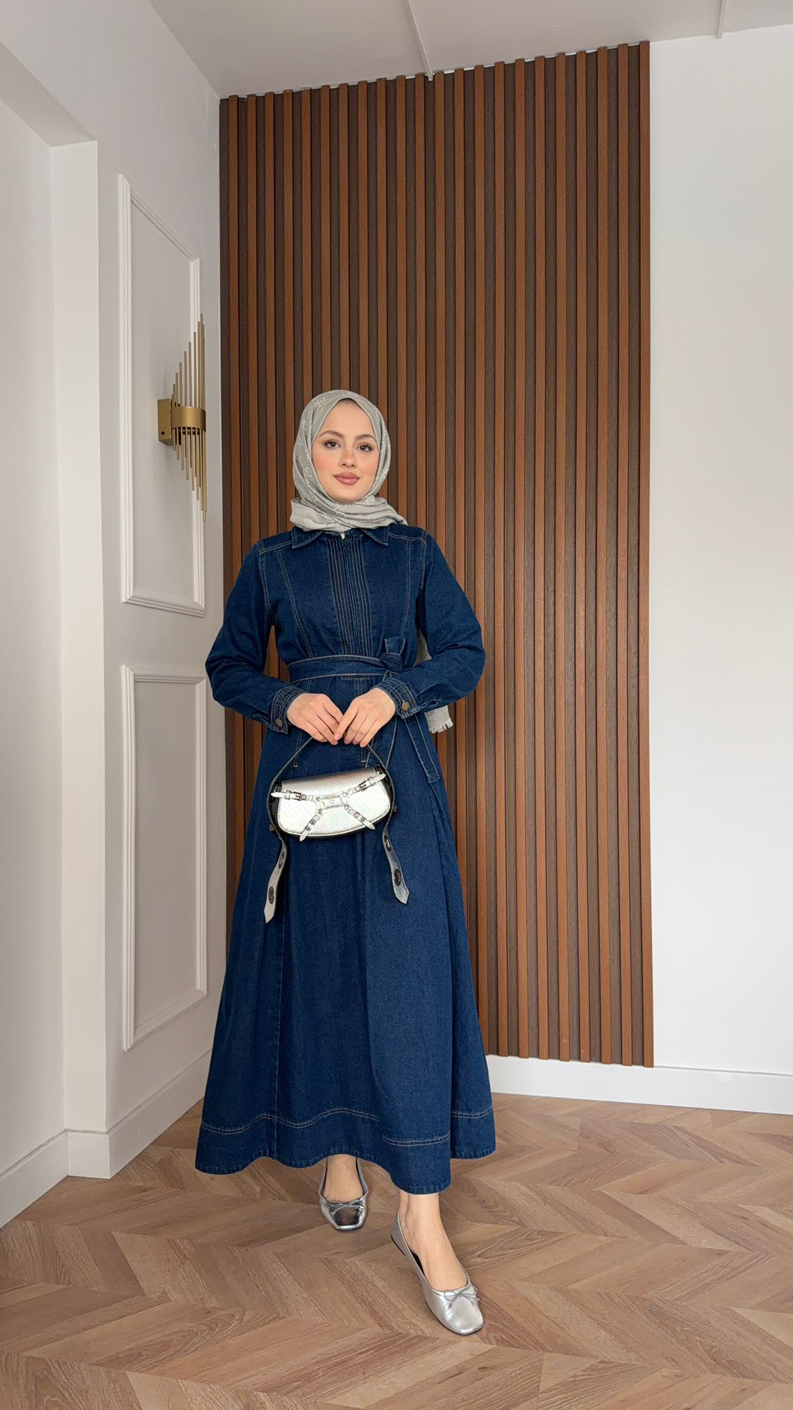 MEYSADESIGN DRESSES Bomonti Önü Fermuarlı Kot Elbise Koyu Mavi