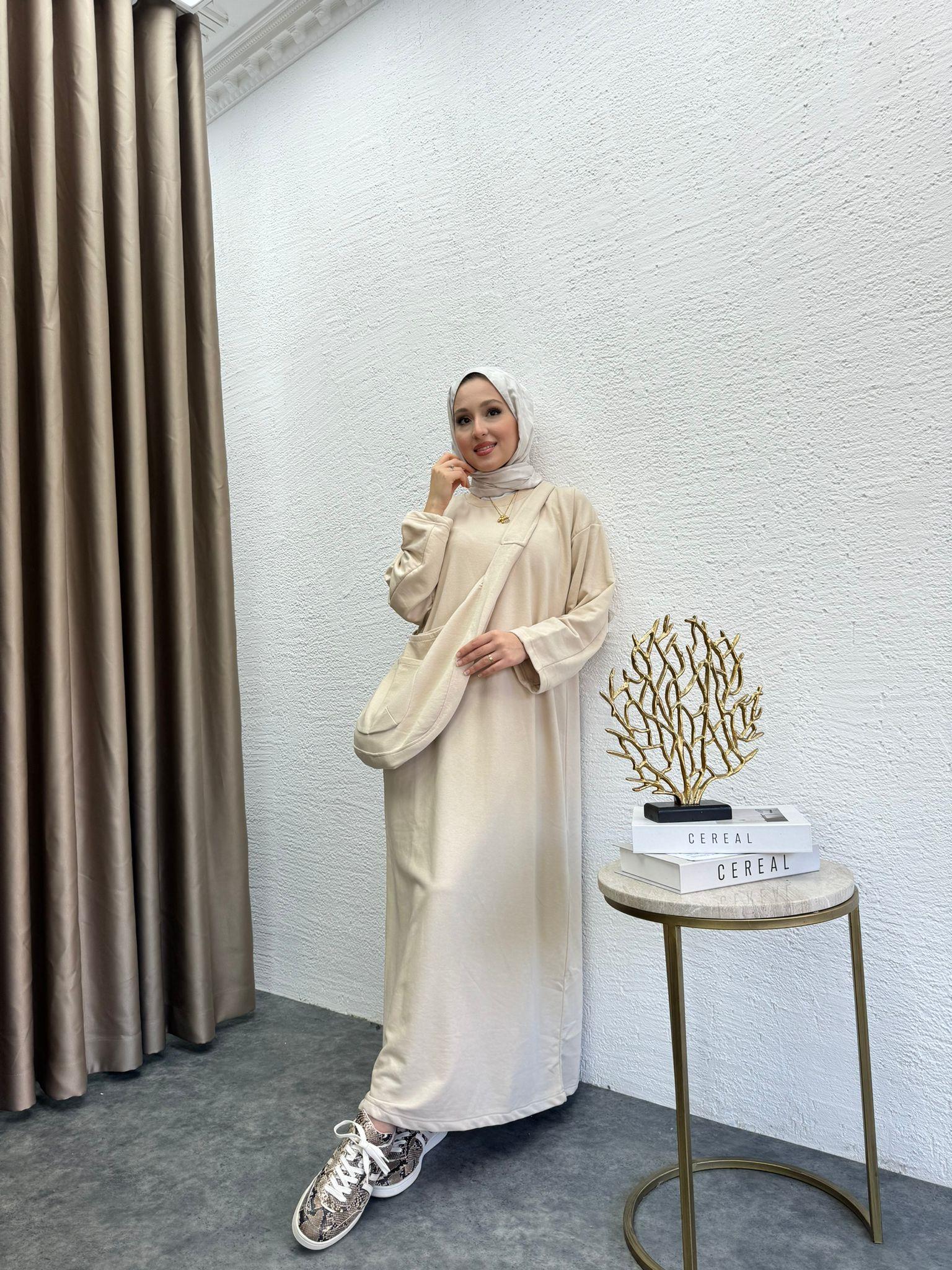Sweat Dress With Bag Beige