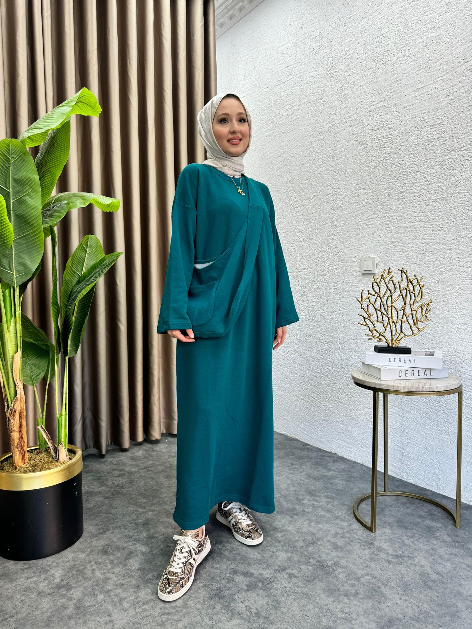 Sweat Dress With Bag Petrol Blue