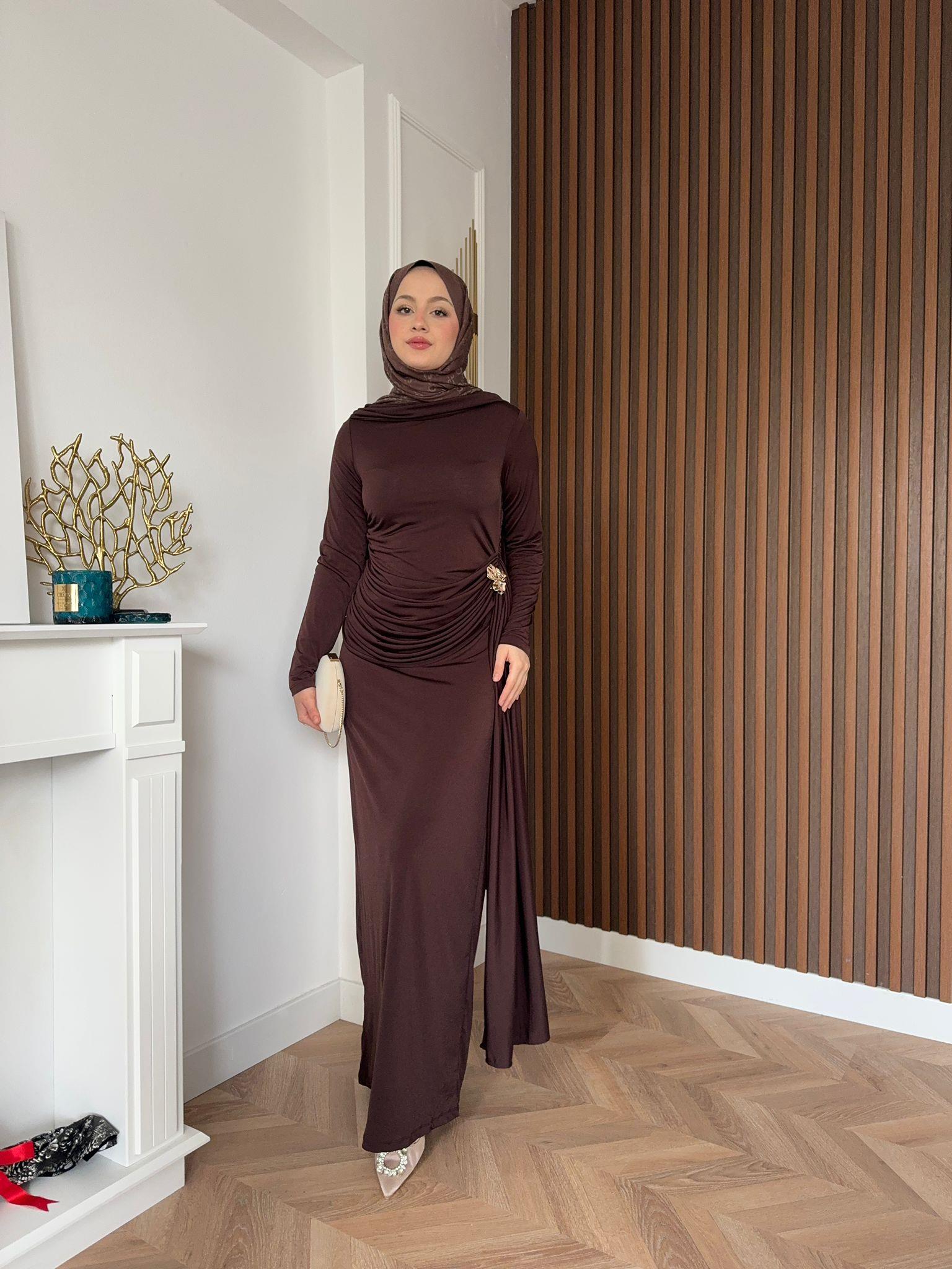 Diana Gold Detail Dress Brown