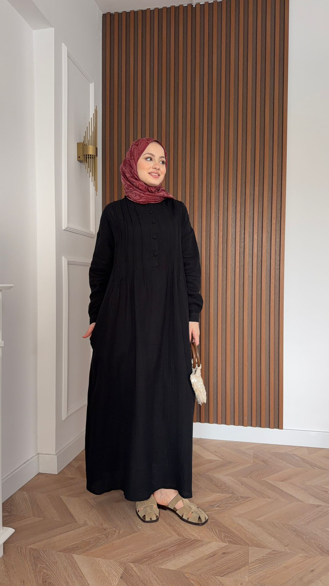 MEYSADESIGN DRESSES Erva Yarı Düğmeli Müslin Elbise Siyah