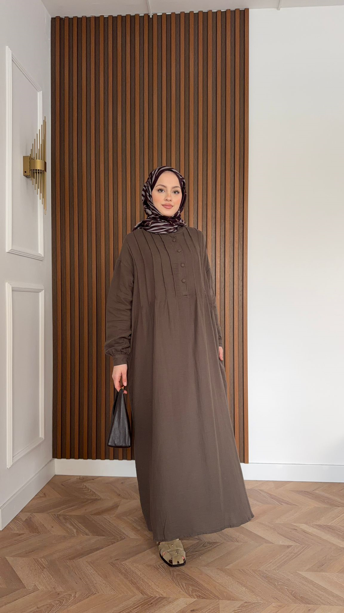 MEYSADESIGN DRESSES Erva Yarı Düğmeli Müslin Elbise Vizon