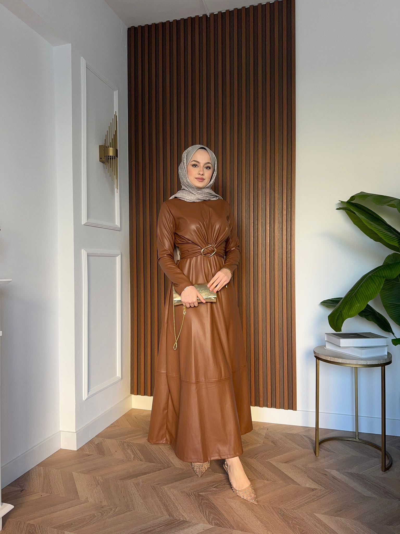 Gold Accessories Leather Dress Brown