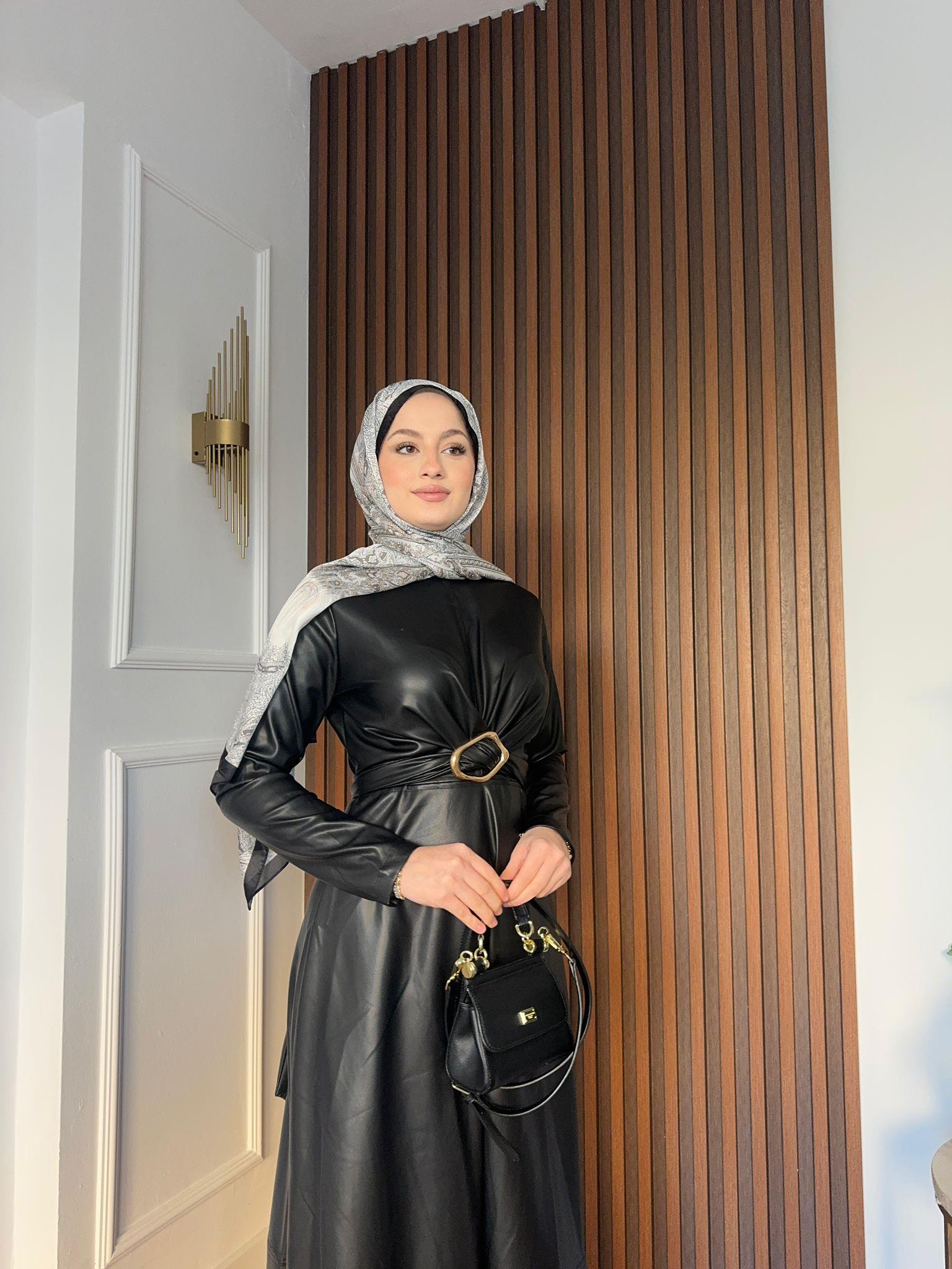 Gold Accessories Leather Dress Black