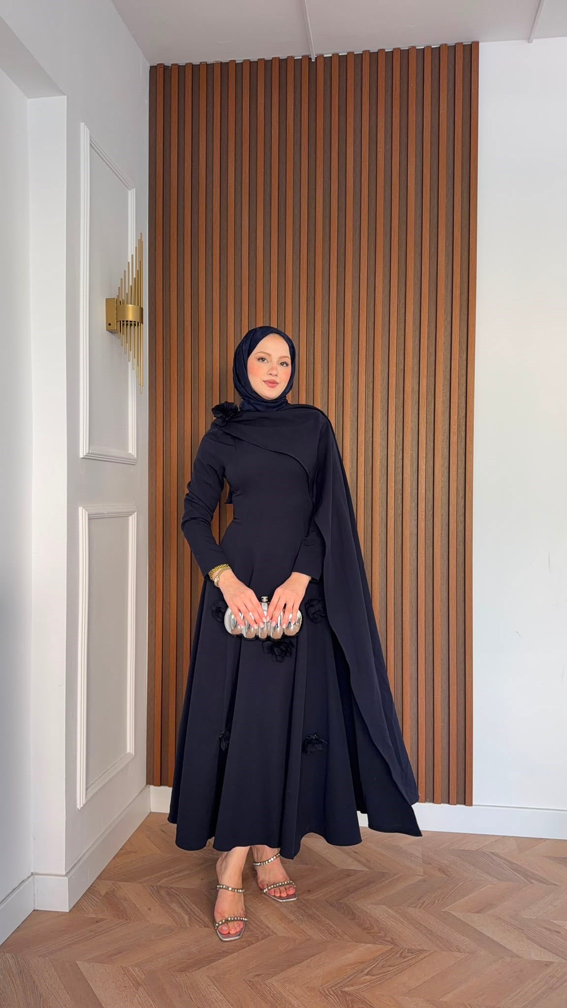 MEYSADESIGN ELBİSELER Gül Detaylı Abiye Lacivert