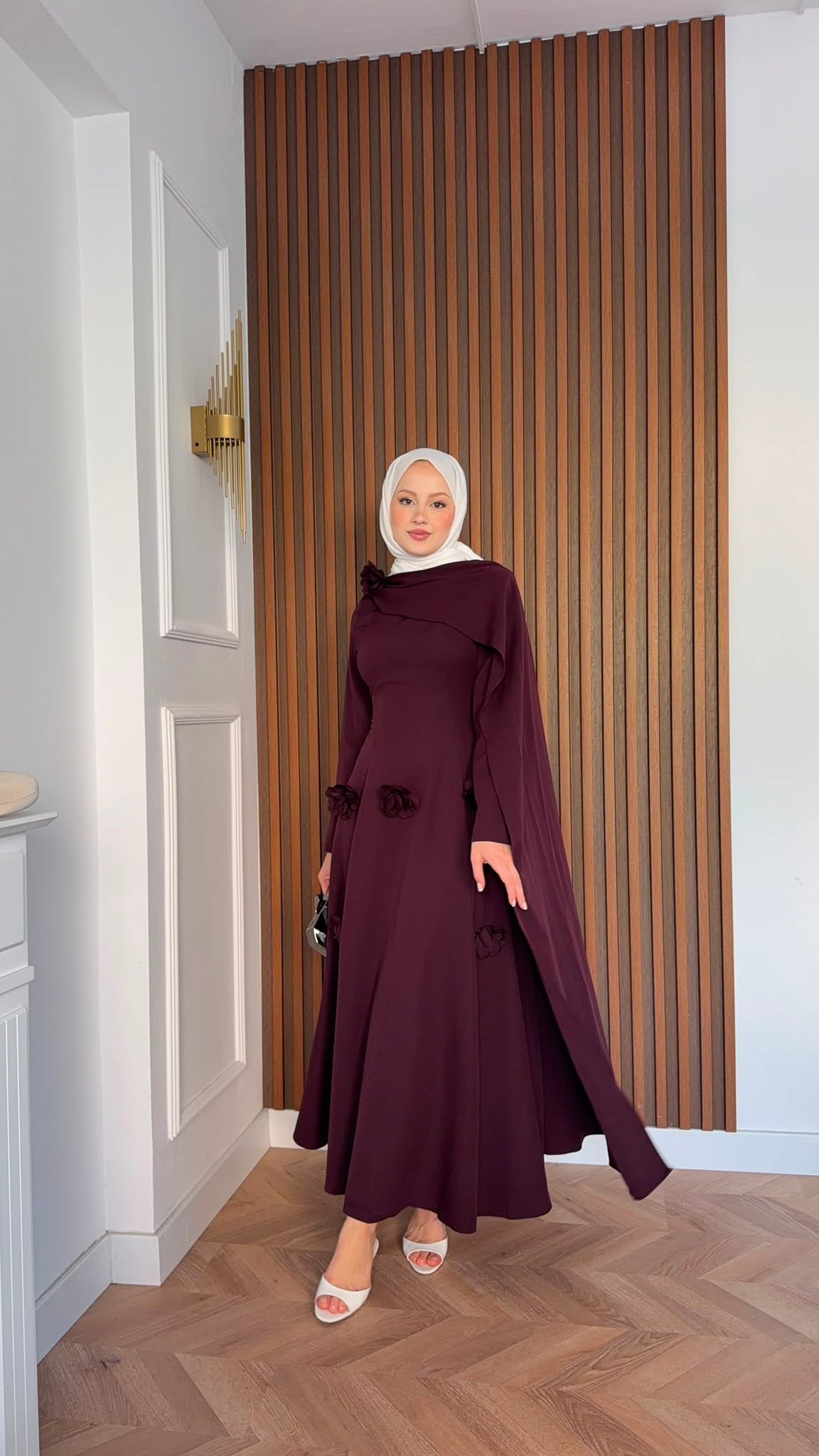 MEYSADESIGN ELBİSELER Gül Detaylı Abiye Bordo