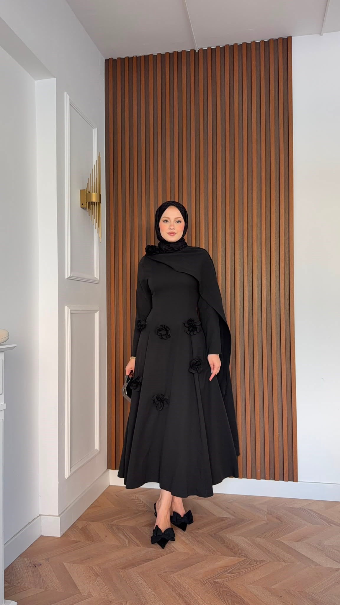 MEYSADESIGN ELBİSELER Gül Detaylı Abiye Siyah