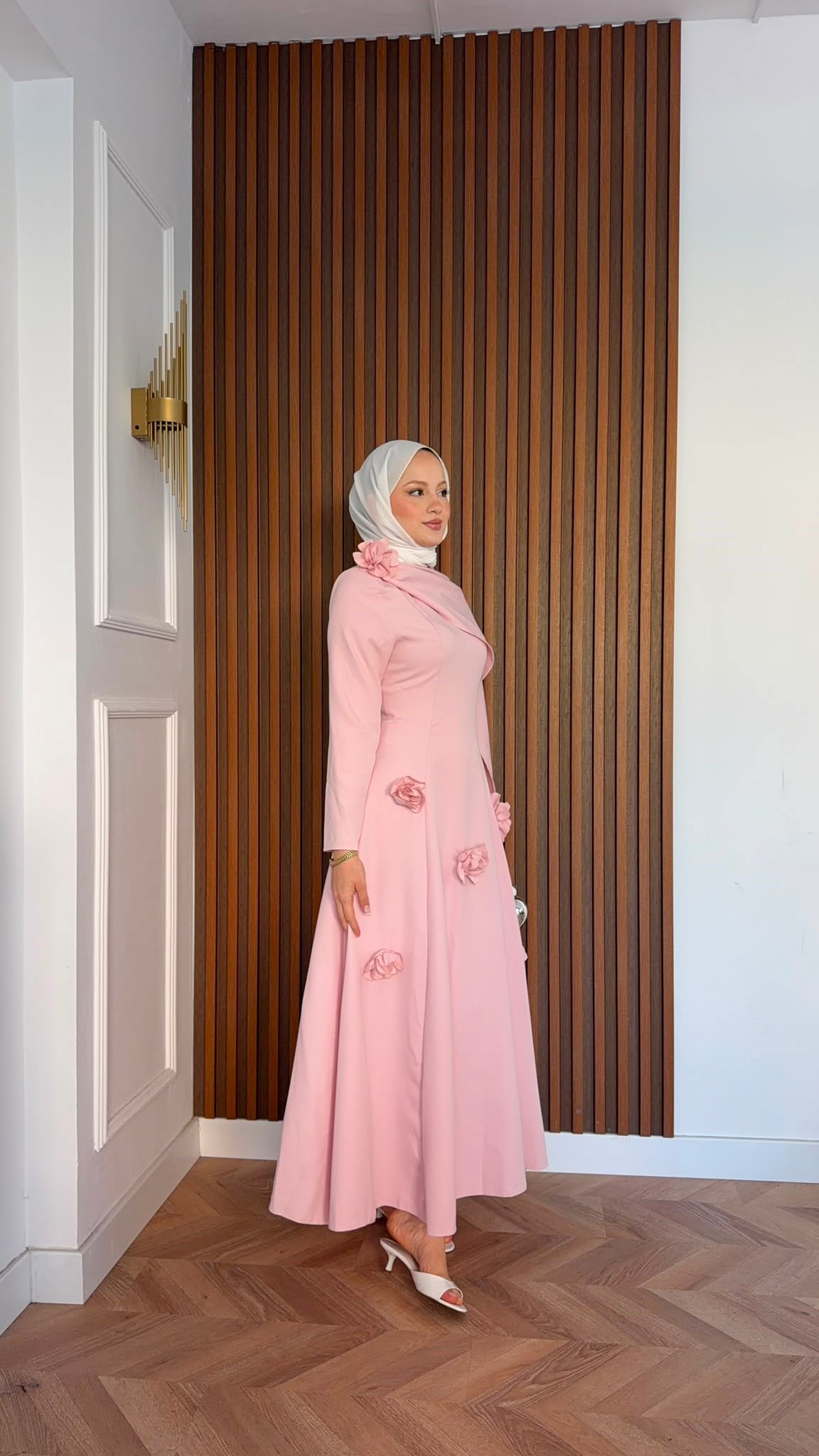 MEYSADESIGN ELBİSELER Gül Detaylı Abiye Pembe
