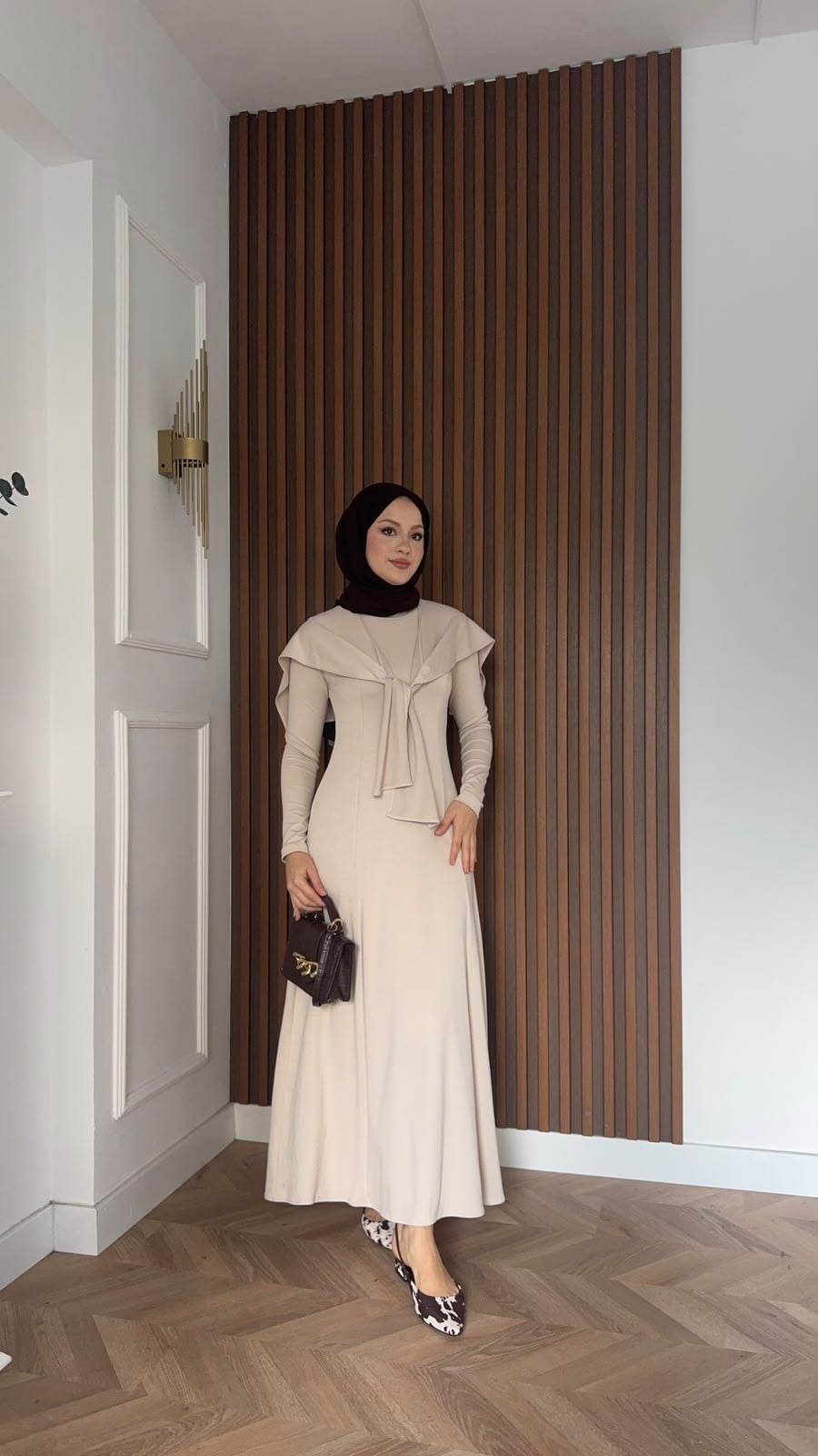 MEYSADESIGN ELBİSELER İdil Oysh Yakalı Elbise Bej
