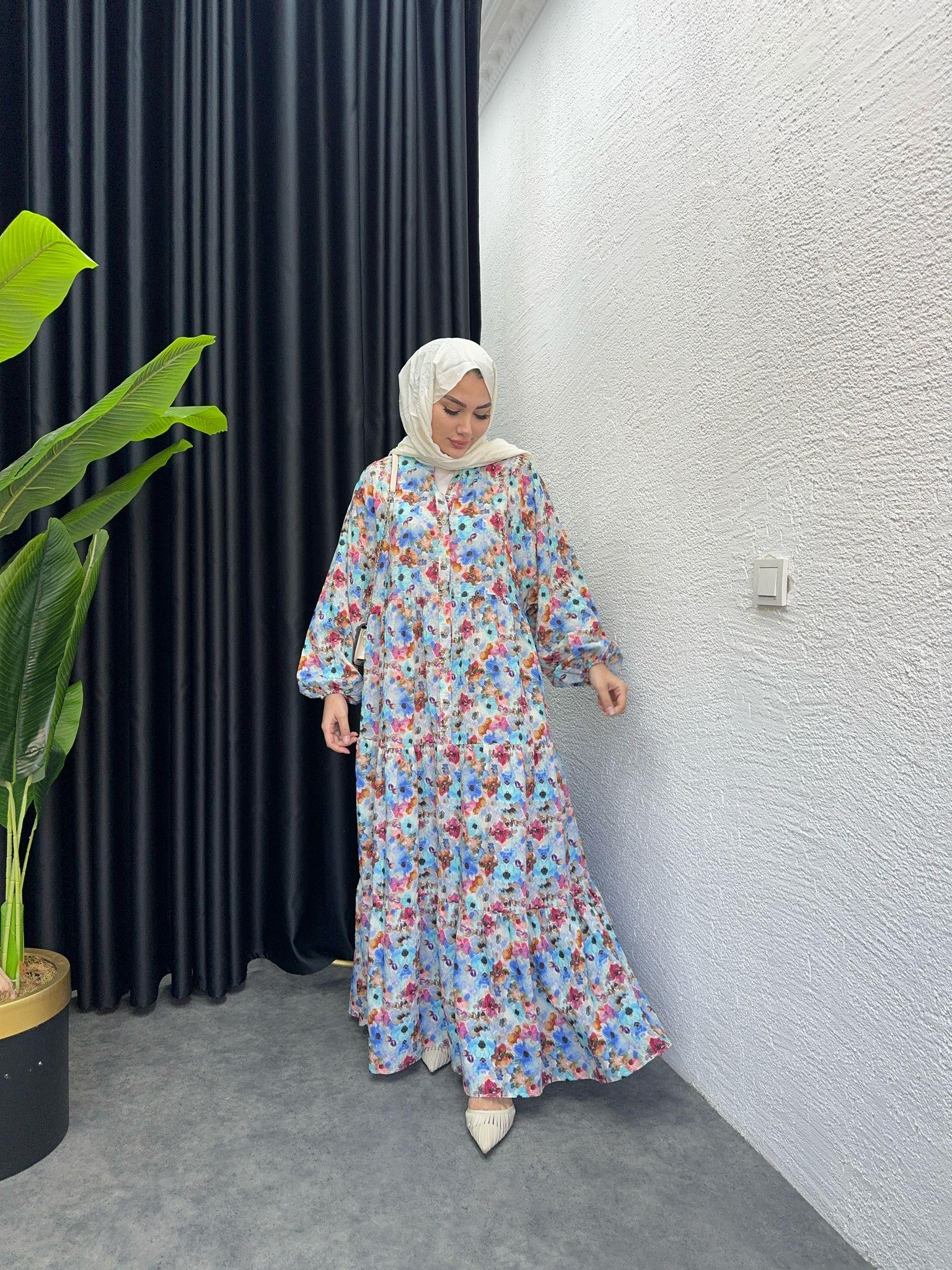MEYSADESIGN ELBİSELER Karma Çiçek Desen Mngo Elbise