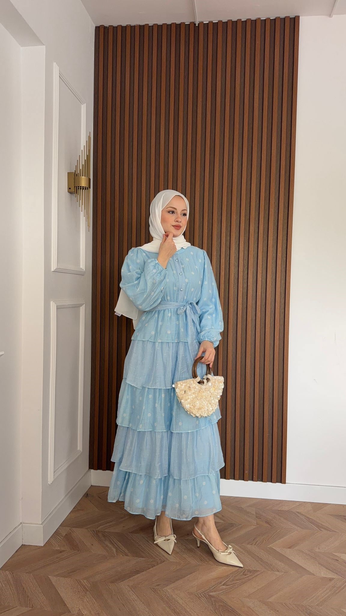 MEYSADESIGN DRESSES Kat Kat Puantiyeli Tensel Elbise Mavi