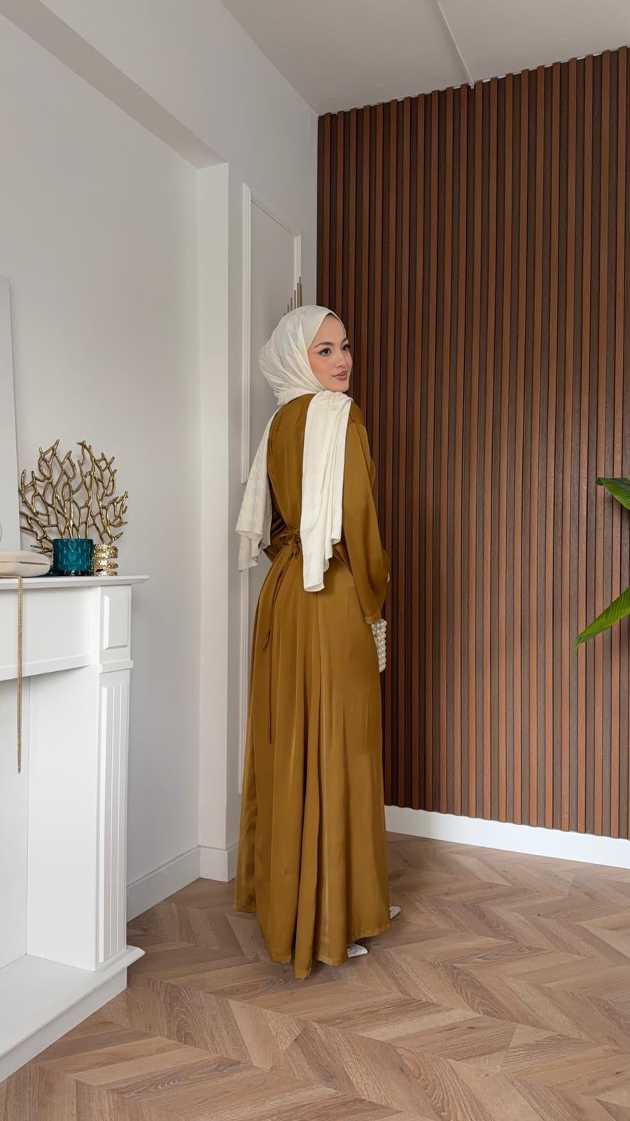 Kiss Saten Bağlamalı Elbise Yağ Yeşili