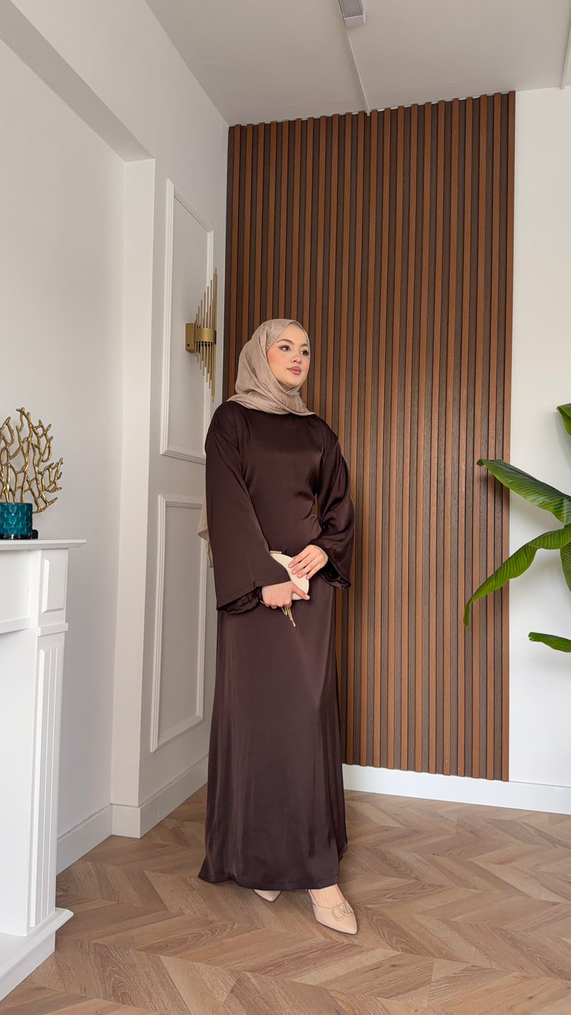 Kiss Satin Waist-Tie Dress Dress Brown