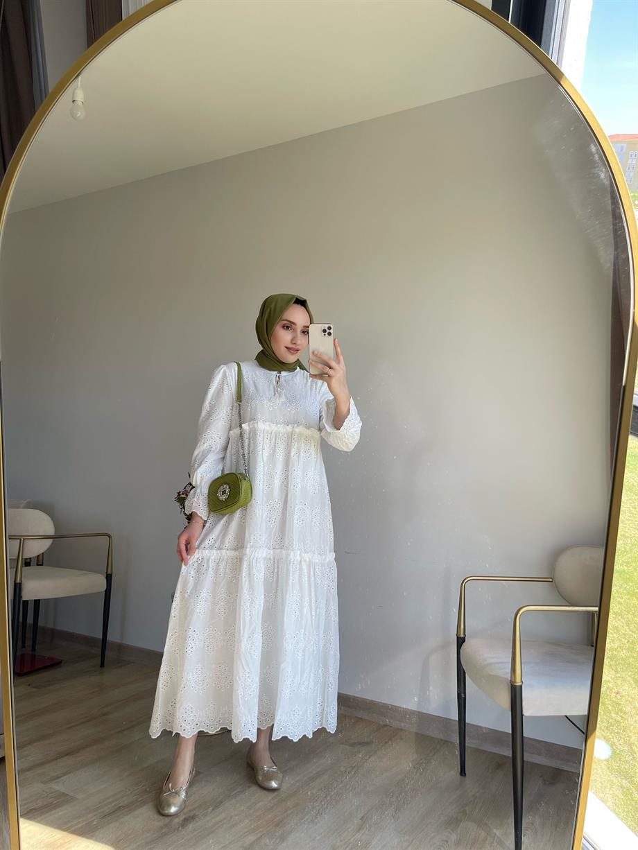 Kolu Fırfırlı Fisto Elbise Beyaz | Meysadesign | En Trend Kadın Giyim  Mağazası | Yeni Sezonda Modern Güçlü ve Minimal - Bu Aya Özel Fiyatlar